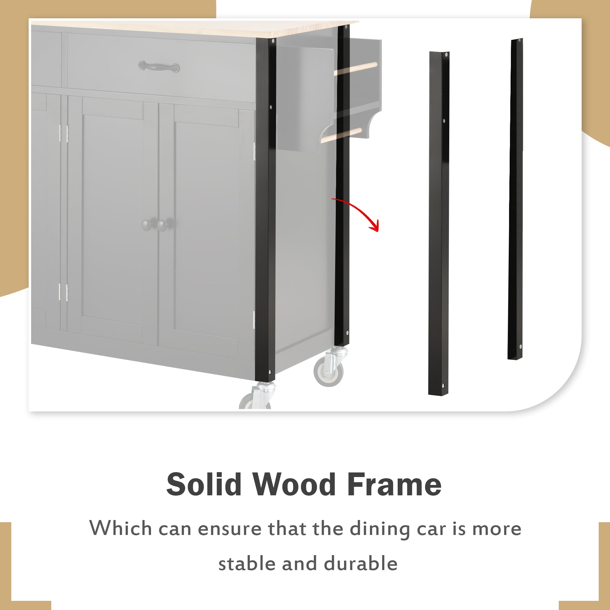 HAOYYE Kitchen Island Cart with Solid Wood Top, 4-Door Cabinet, Two Drawers, Spice Rack, and Towel Rack, Black Modern Kitchen Storage, Heavy Duty, Space-Saving Design, Mobile Island for Kitchen or Dining Room