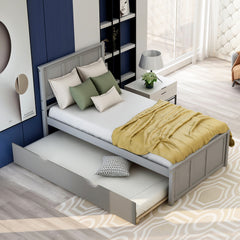 HAOYYE Platform Bed with Twin Size Trundle, Twin Size Frame, Gray Sturdy Space-Saving Heavy Duty Modern Design Easy Assembly Durable Stylish Home Furniture Versatile