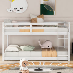 HAOYYE Twin over Twin Floor Bunk Bed with Ladder , White(Old SKU:WF281727AAK/WF286602AAK) Sturdy Space-Saving Heavy Duty Modern Design Adults Dorm Room Easy Assembly Bedroom Furniture