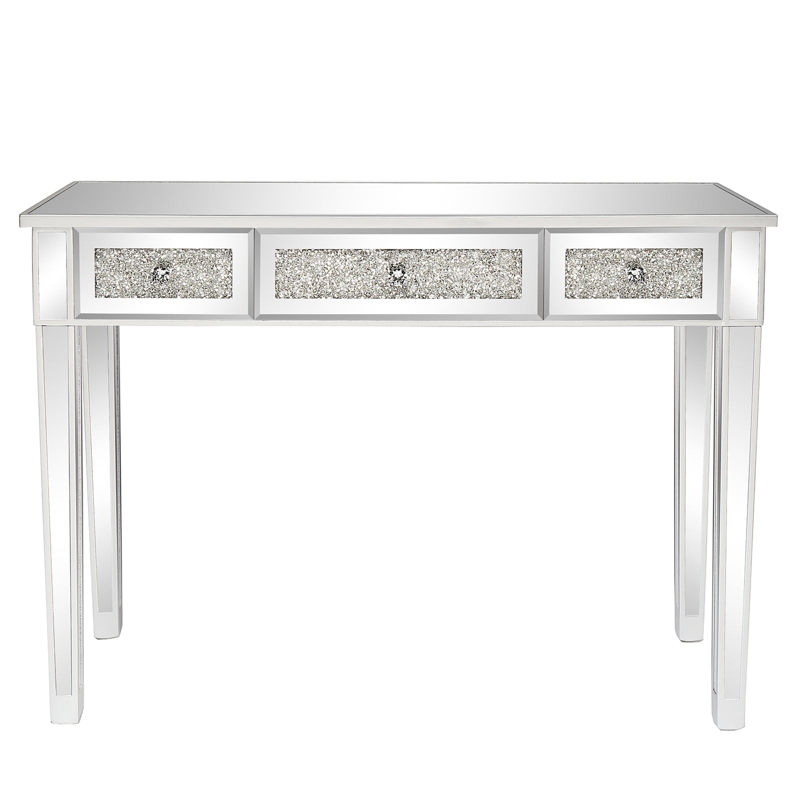 HAOYYE Modern Silver Computer Desk with MDF Mirror Surface and Broken Glass Design, Featuring Three Spacious Drawers for Efficient Storage, Stylish Home Office Workstation, Durable and Easy-to-Clean Surface