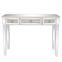 HAOYYE Modern Silver Computer Desk with MDF Mirror Surface and Broken Glass Design, Featuring Three Spacious Drawers for Efficient Storage, Stylish Home Office Workstation, Durable and Easy-to-Clean Surface