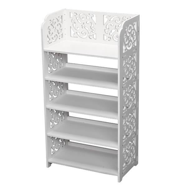 HAOYYE Carved 5-Tier White Shoe Rack, Wood-Plastic Board Construction, Durable and Space-Saving Storage Organizer, Modern Design, Premium Quality, Stylish Home Solution for Living Room, Bedroom, and More