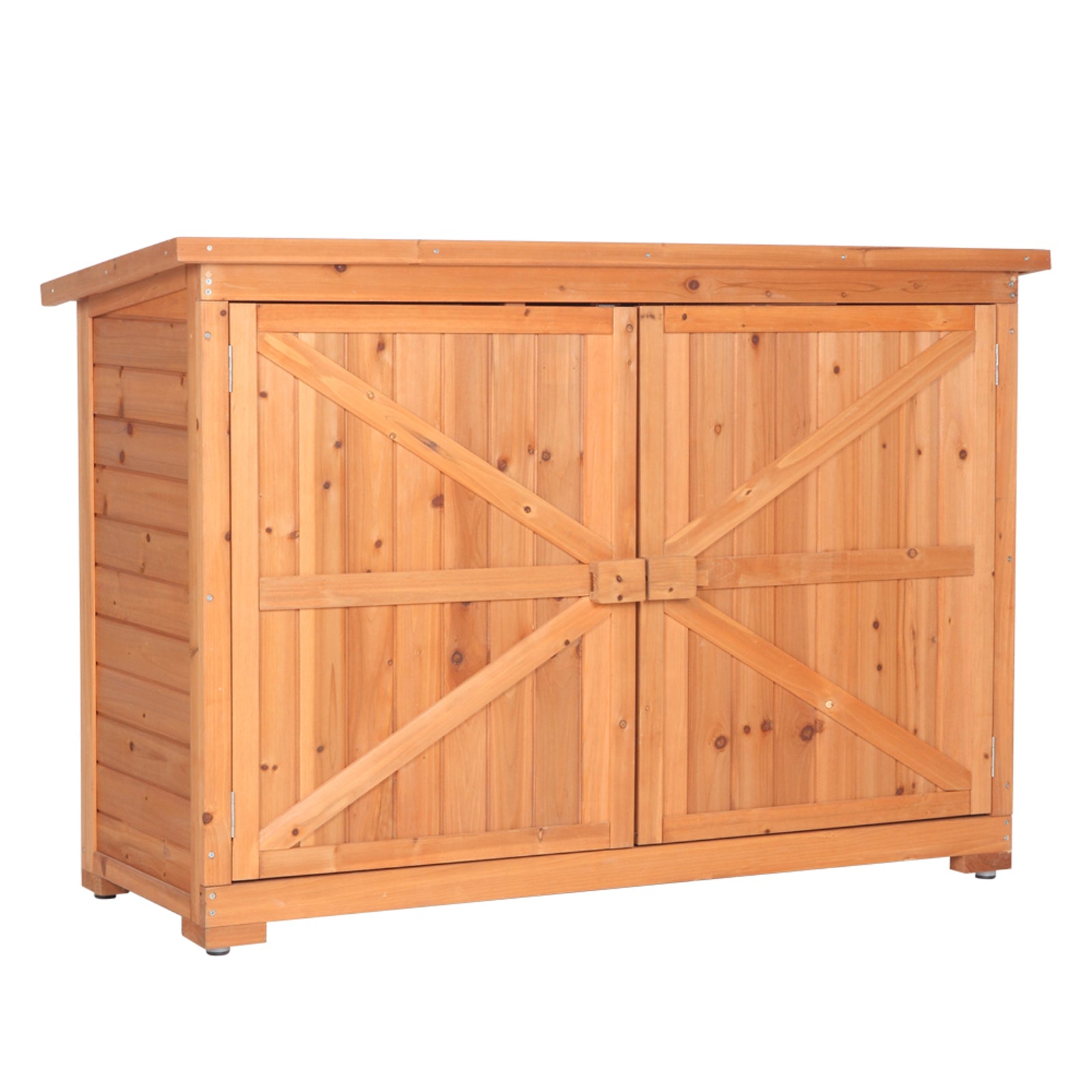 HAOYYE Double Doors Fir Wood Outdoor Storage Cabinet with Lock, Weatherproof Garden Shed Locker for Tools and Patio Supplies, Vertical Organizer Unit with Shelves for Backyard, Porch, or Balcony Use Orange Red