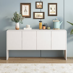 HAOYYE Minimalist Style 60"L Large Storage Space Sideboard with 4 Doors and Rebound Device for Living Room and Entryway (White) Sturdy Space-Saving Heavy Duty Modern Design Adults Dorm Room