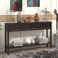 HAOYYE Rustic Entryway Console Table, Long Sofa Table with Two Drawers and Bottom Storage Shelf, Espresso, Sturdy Space-Saving Design, Heavy Duty Construction, Easy Assembly, Durable and Stylish Home Furniture