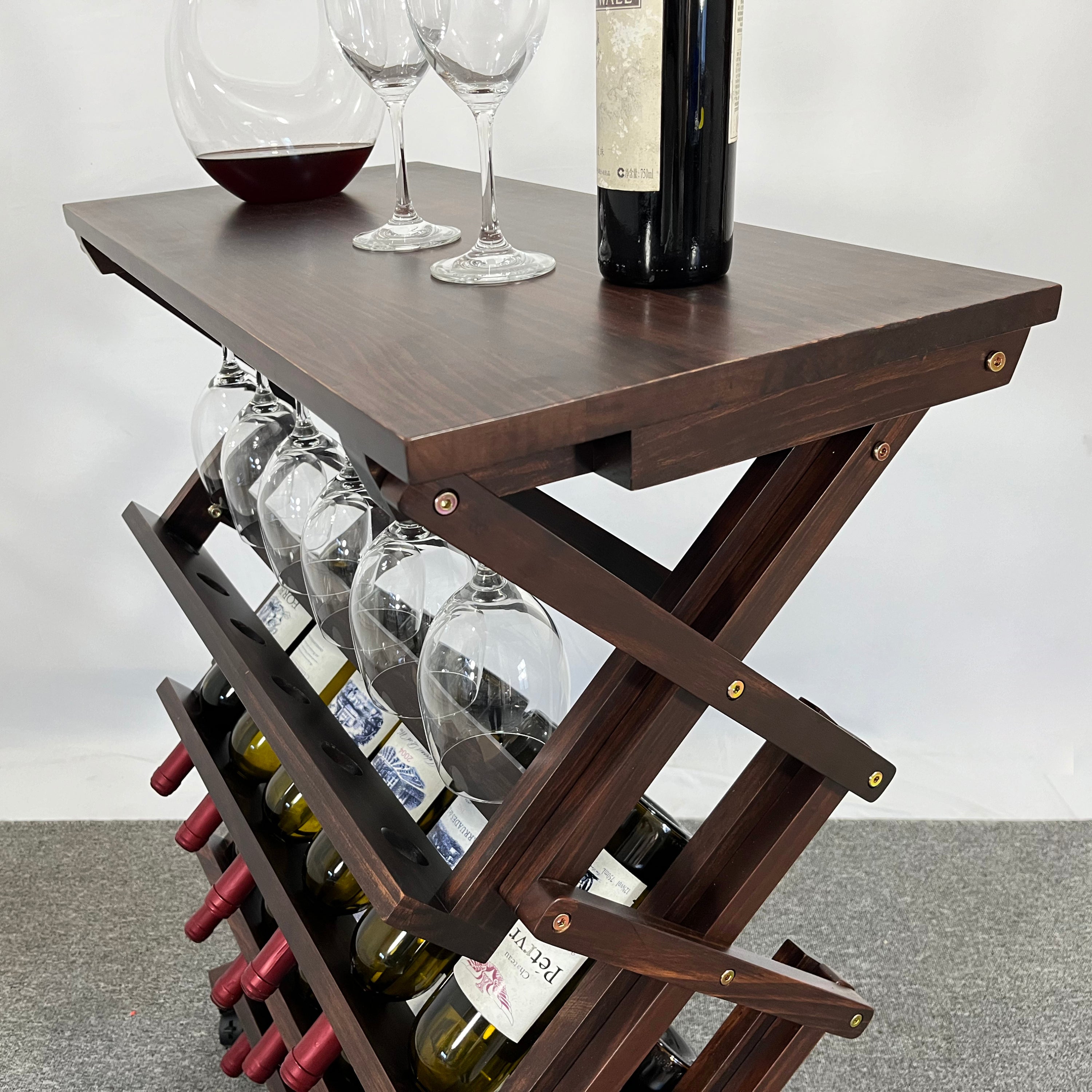 HAOYYE 26 Bottles Freestanding wine rack,Wine Storage Rack, Freestanding Display Rack for Kitchen, Pantry, Cellar,walnut Sturdy Space-Saving Heavy Duty Modern Design Adults Dorm Room Easy Assembly