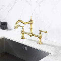 HAOYYE Double Handle Widespread Kitchen Faucet with Traditional Handles Sturdy Space-Saving Heavy Duty Modern Design Adults Dorm Room Easy Assembly Bedroom Furniture