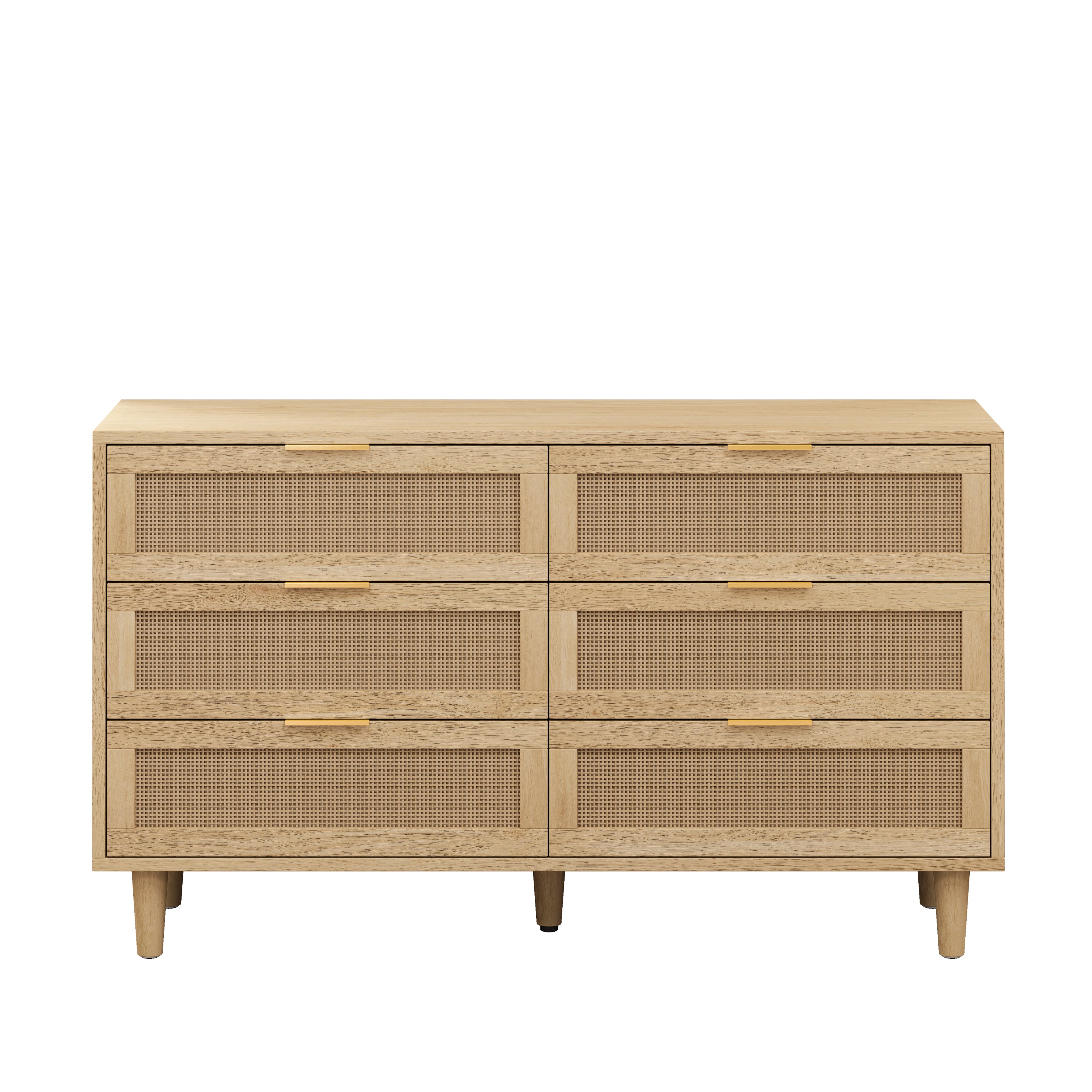 HAOYYE 6-Drawer Rattan Storage Cabinet with White Drawer Slides for Bedroom, Living Room, or Any Room, Natural Sturdy Space-Saving Design, Heavy Duty Construction, Easy Assembly, Durable and Stylish Home Furniture