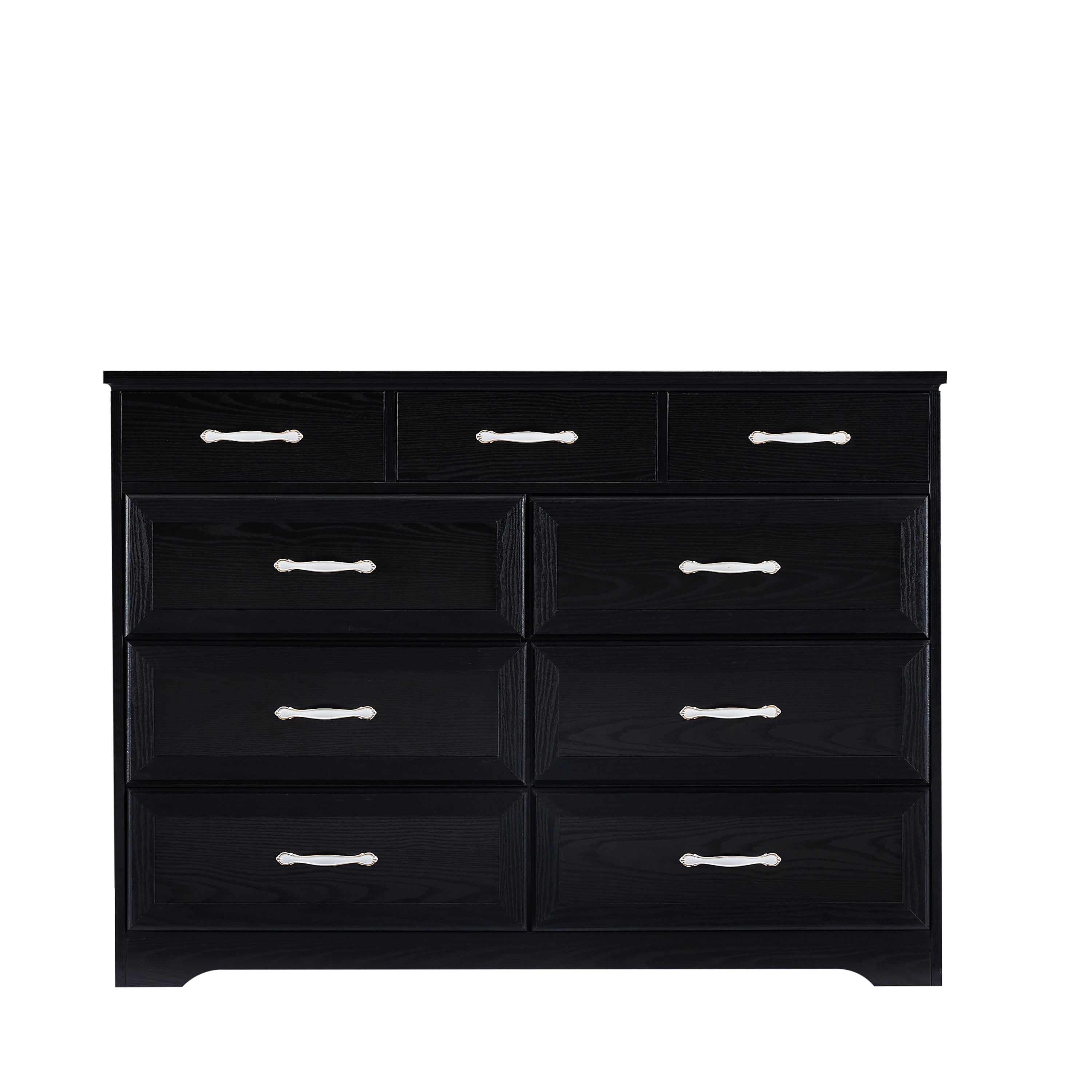 HAOYYE 9-Drawer Bedroom Dresser With Antique Handles, Wood Chest Of Drawers For Living Room, Entryway, Or Hallway, Black, Sturdy Space-Saving Heavy Duty Design