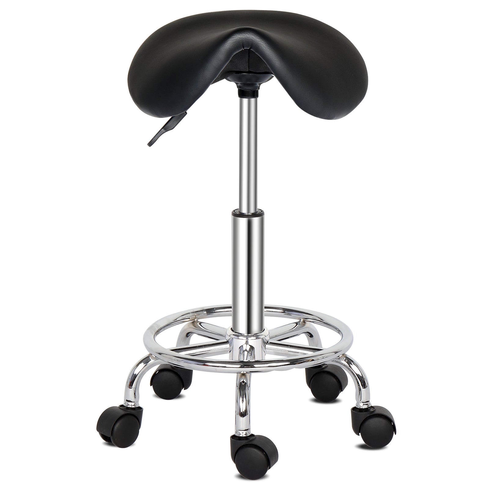 HAOYYE Saddle Bar Stool with Swivel Base and Footrest, Modern Backless Adjustable Height Stool for Kitchen Island Dining Room Counter Seating Black