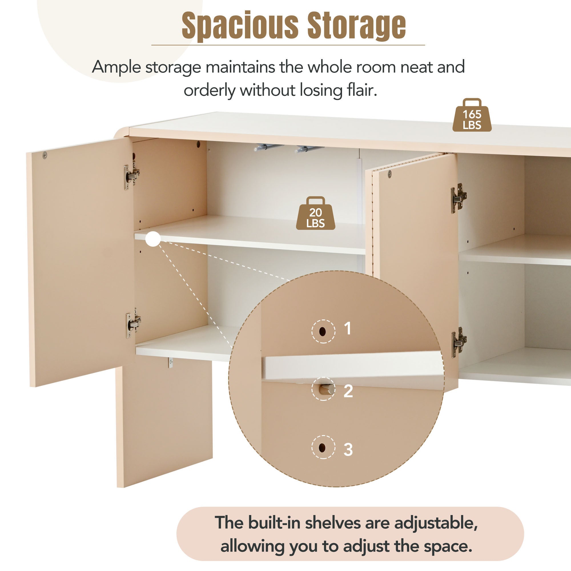 HAOYYE Minimalist Style 60"L Large Storage Space Sideboard with 4 Doors and Rebound Device for Living Room and Entryway (Apricot Cream) Sturdy Space-Saving Heavy Duty Modern Design Adults