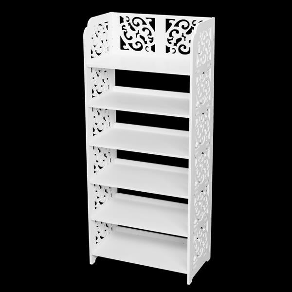 HAOYYE Six-Tier Carved Shoe Rack, Durable Wood-Plastic Organizer with Modern Design, Space-Saving Storage for Living Room or Bedroom, Stylish and Versatile Home Essentials with Premium Quality and Functional Appeal for Contemporary Spaces.