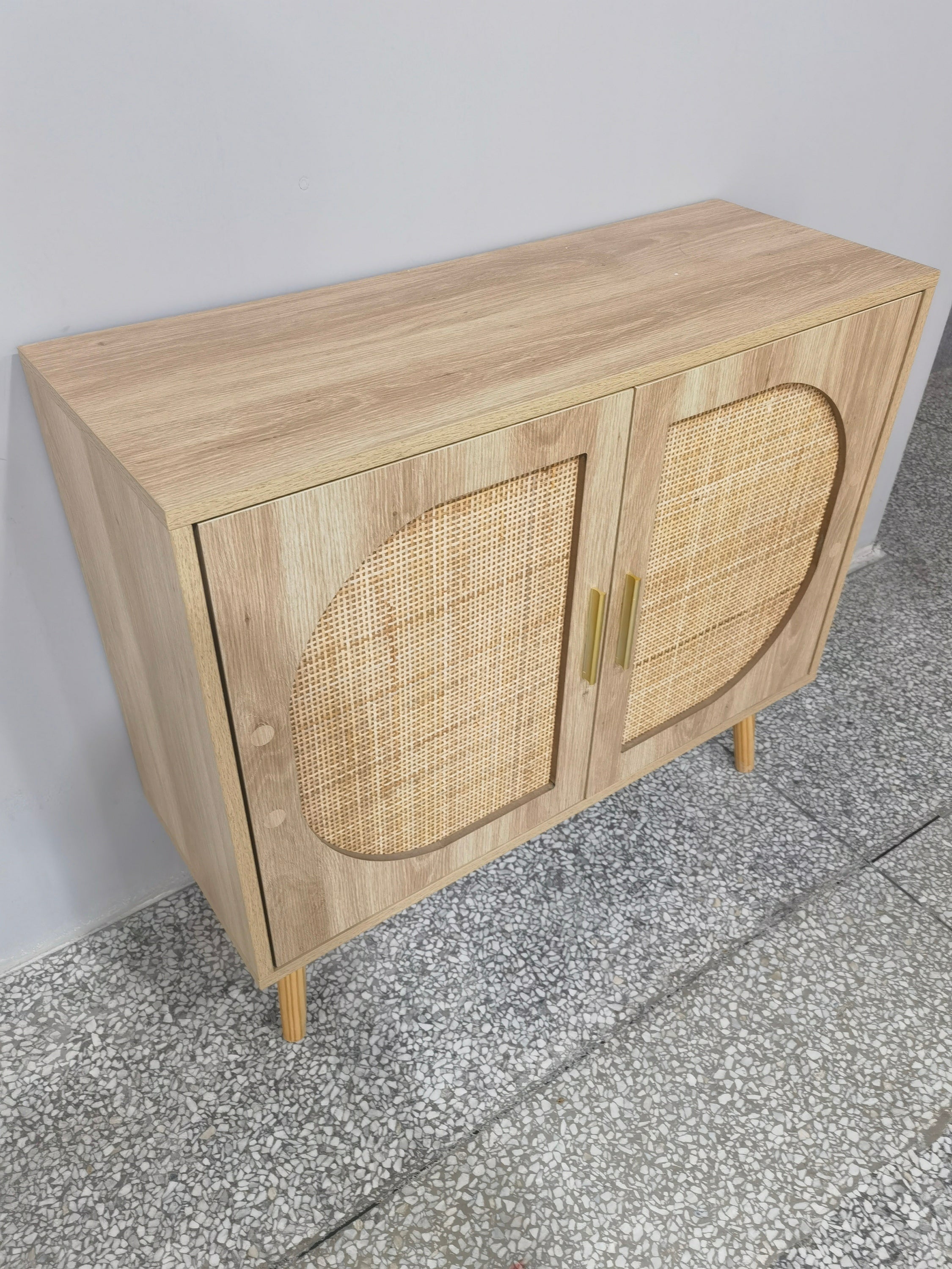 HAOYYE Buffet Cabinet with Storage, Accent Bathroom Floor Cabinet with Two Doors and Four Compartments, Solid Wood Feet, Modern Sideboard for Hallway, Entry, Living Room