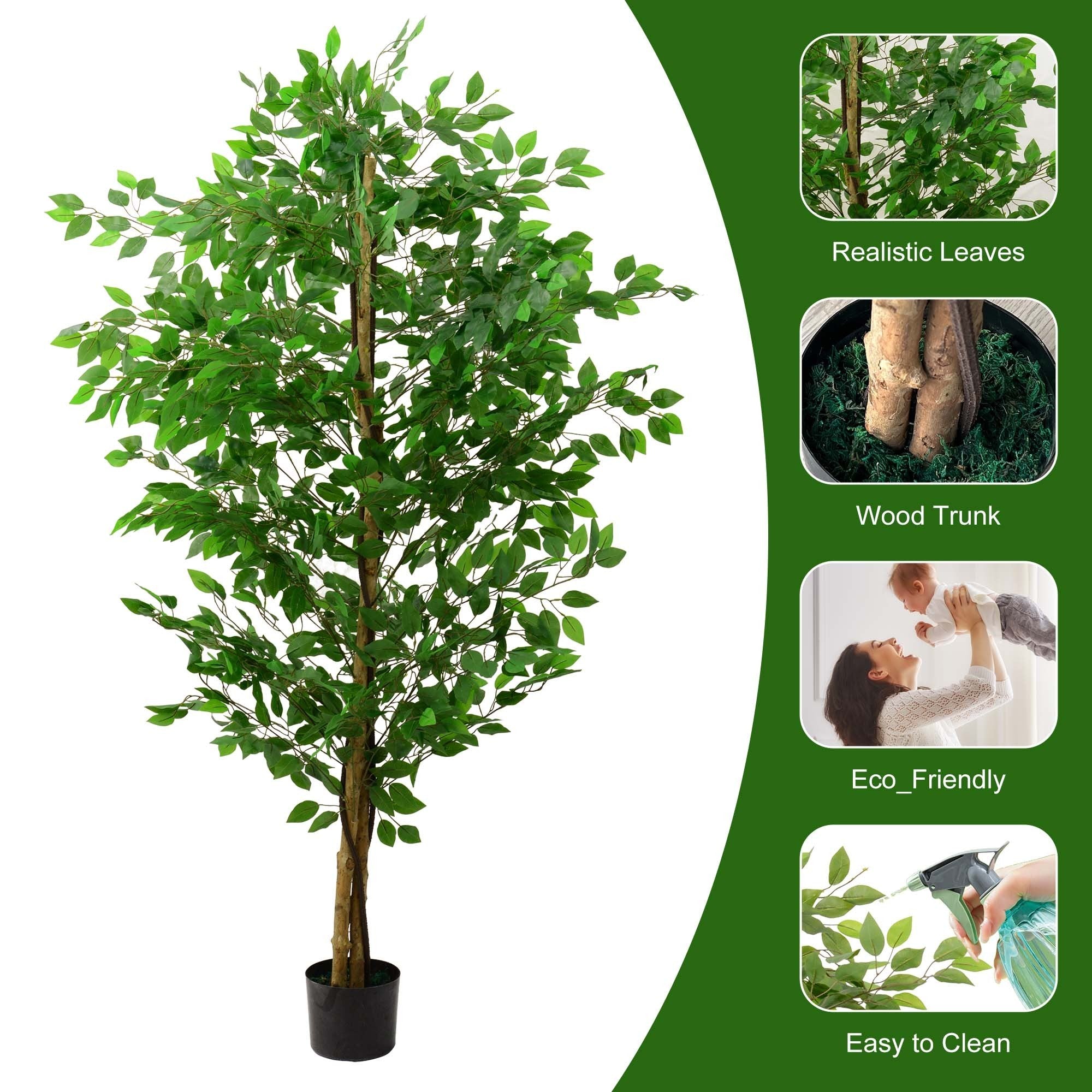 HAOYYE 6ft Ficus Tree Artificial, Realistic Texture Potted Faux Ficus Tree, Fake Trees Indoor Outdoor for Home Office Living Room Bedroom Foyer Porch Decor Sturdy Space-Saving Heavy Duty Modern Design