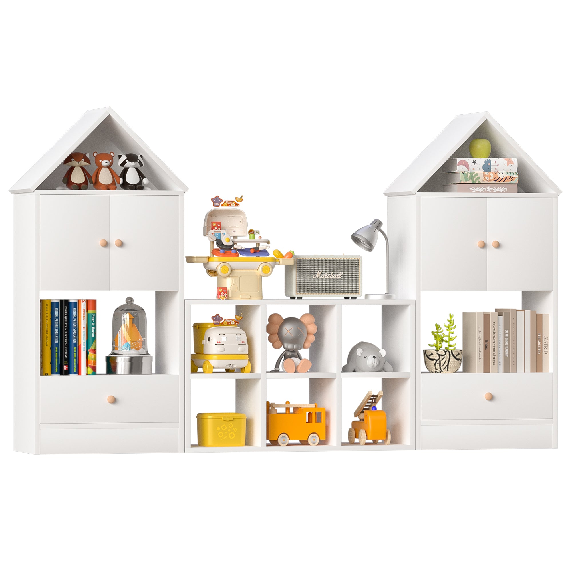HAOYYE Versatile Bookshelf with House-Shaped Design, Multifunctional Storage Organizer for Books and Toys, Durable and Safe for Playroom or Bedroom, Easy to Assemble