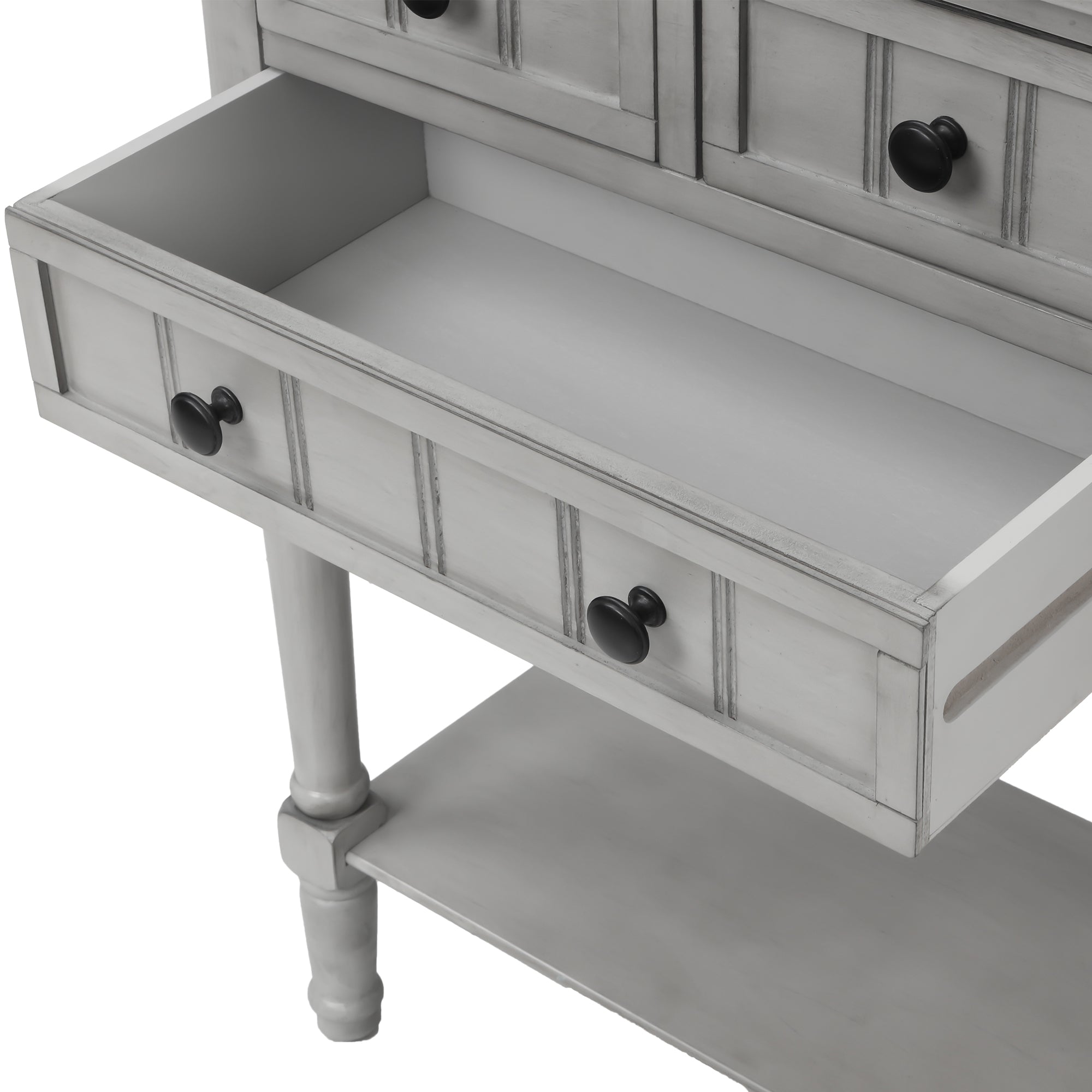 HAOYYE Slim Console Table With Three Drawers And Bottom Shelf, Narrow Sofa Table For Living Room, Modern Space-Saving Design, Heavy Duty Construction, Easy Assembly (Gray Wash)