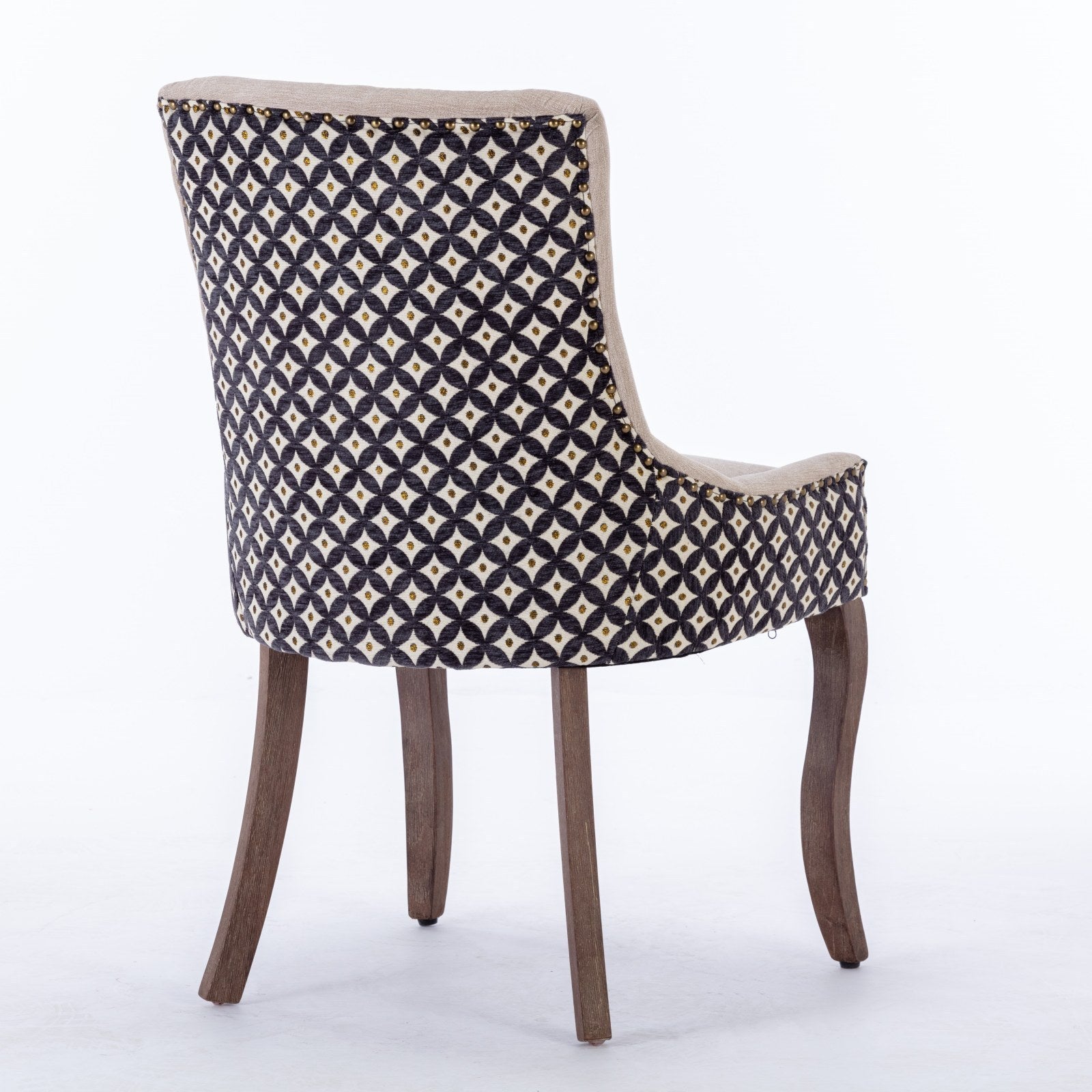 HAOYYE Ultra Side Dining Chair, Thickened fabric chairs with neutrally toned solid wood legs, Bronze nail head, Set of 2, Beige and Patterned,SW2207BG Sturdy Space-Saving Heavy Duty