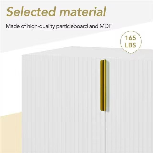 HAOYYE Modern Elegant 4-door Sideboard Gold Metal Handle Buffet Cabinet for Dining Room, Living Room, Bedroom, Hallway (White) Sturdy Space-Saving Heavy Duty Modern Design Adults Dorm Room