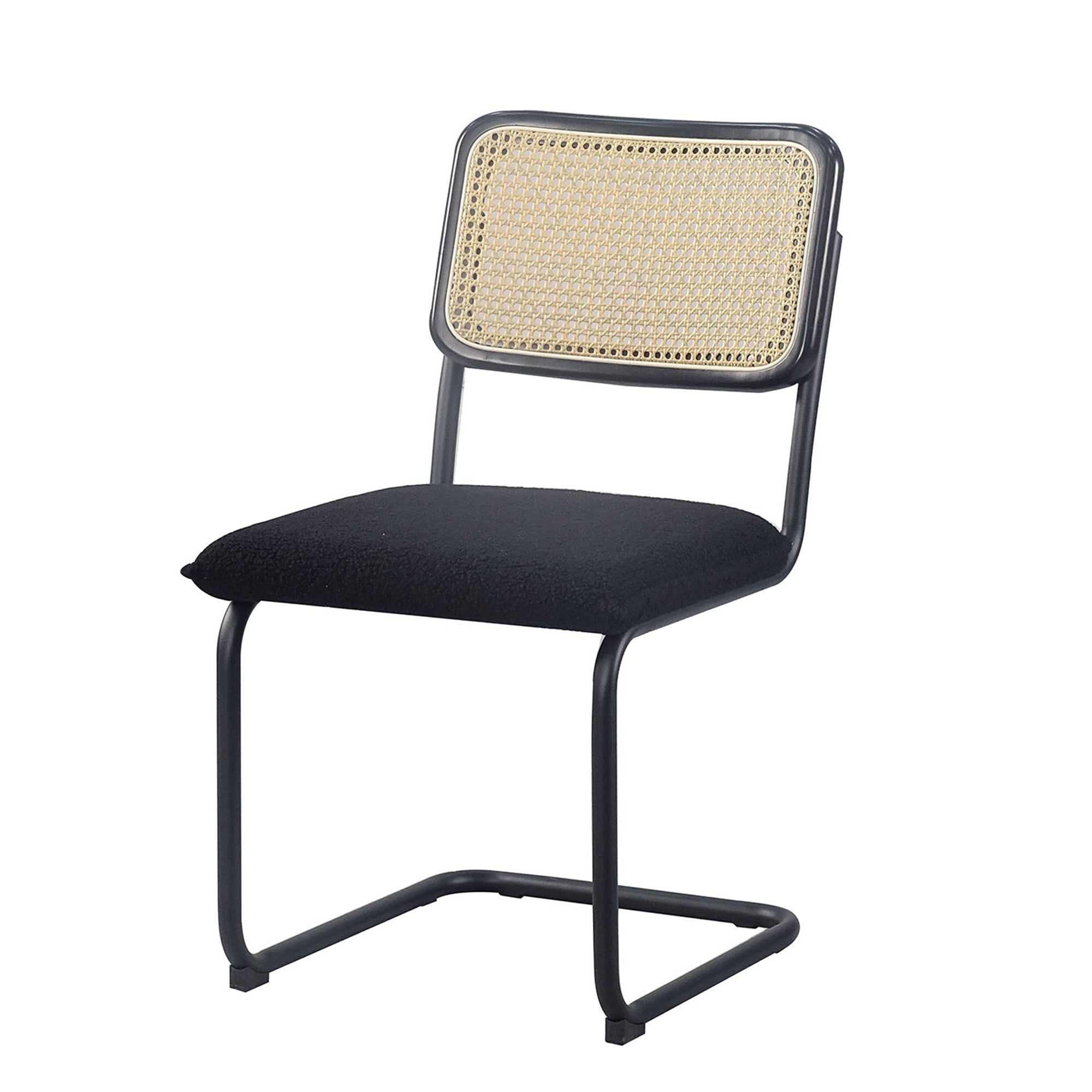 HAOYYE Set of 2, Teddy Velvet Dining Chair with High-Density Sponge, Rattan Chair for Dining room, Living room, Bedroom, Black Sturdy Space-Saving Heavy Duty Modern Design Adults Dorm Room Easy Assembly