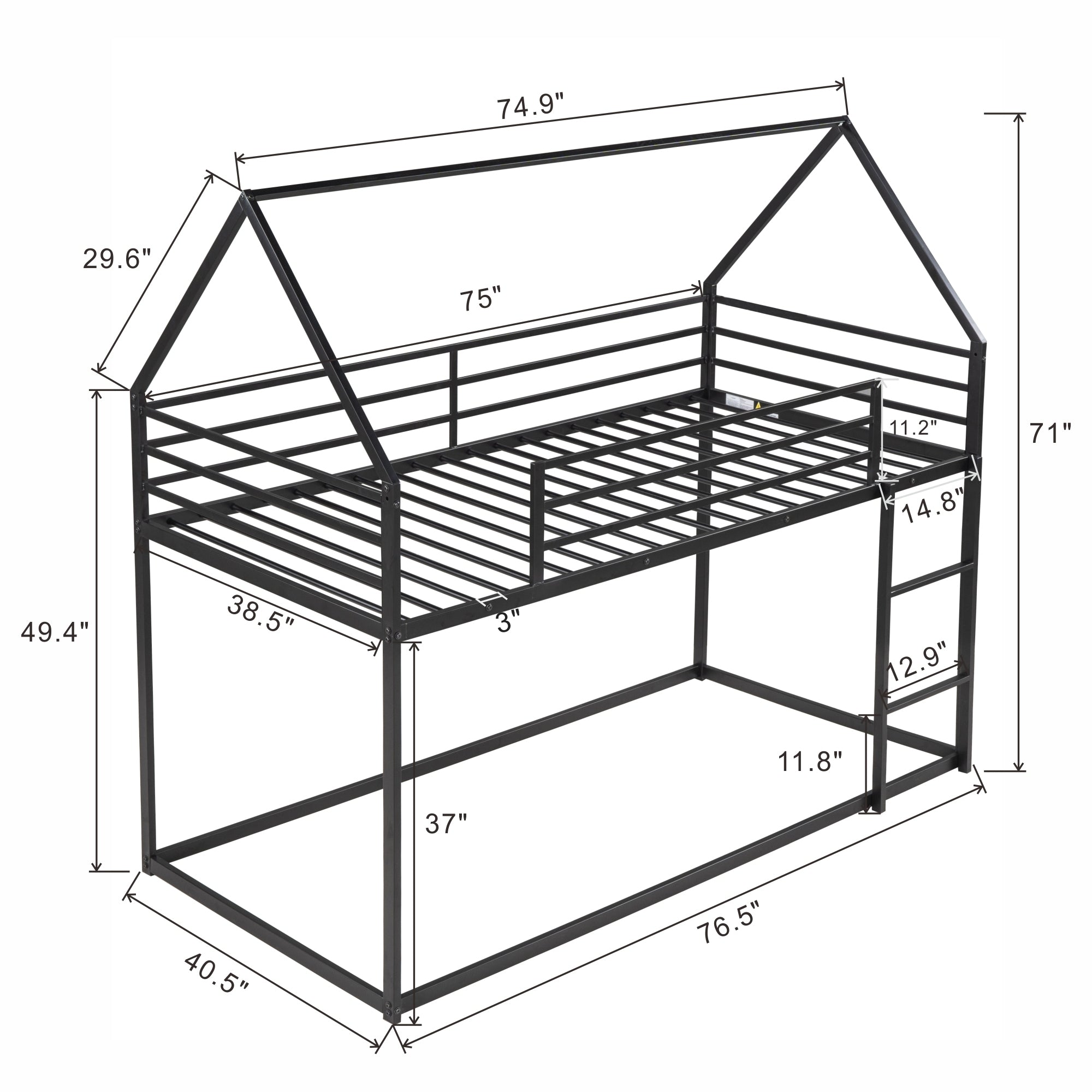 HAOYYE Twin over Twin House Bunk Bed with Built-in Ladder,Black Sturdy Space-Saving Heavy Duty Modern Design Adults Dorm Room Easy Assembly Bedroom Furniture
