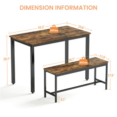 HAOYYE Dining Table Set with 2 Benches, Industrial Bar Table with Chairs for Kitchen, Breakfast Nook, Living Room, Party Room, Rustic Brown & Black, Sturdy Space-Saving Design for Small Spaces, Modern Home Furniture