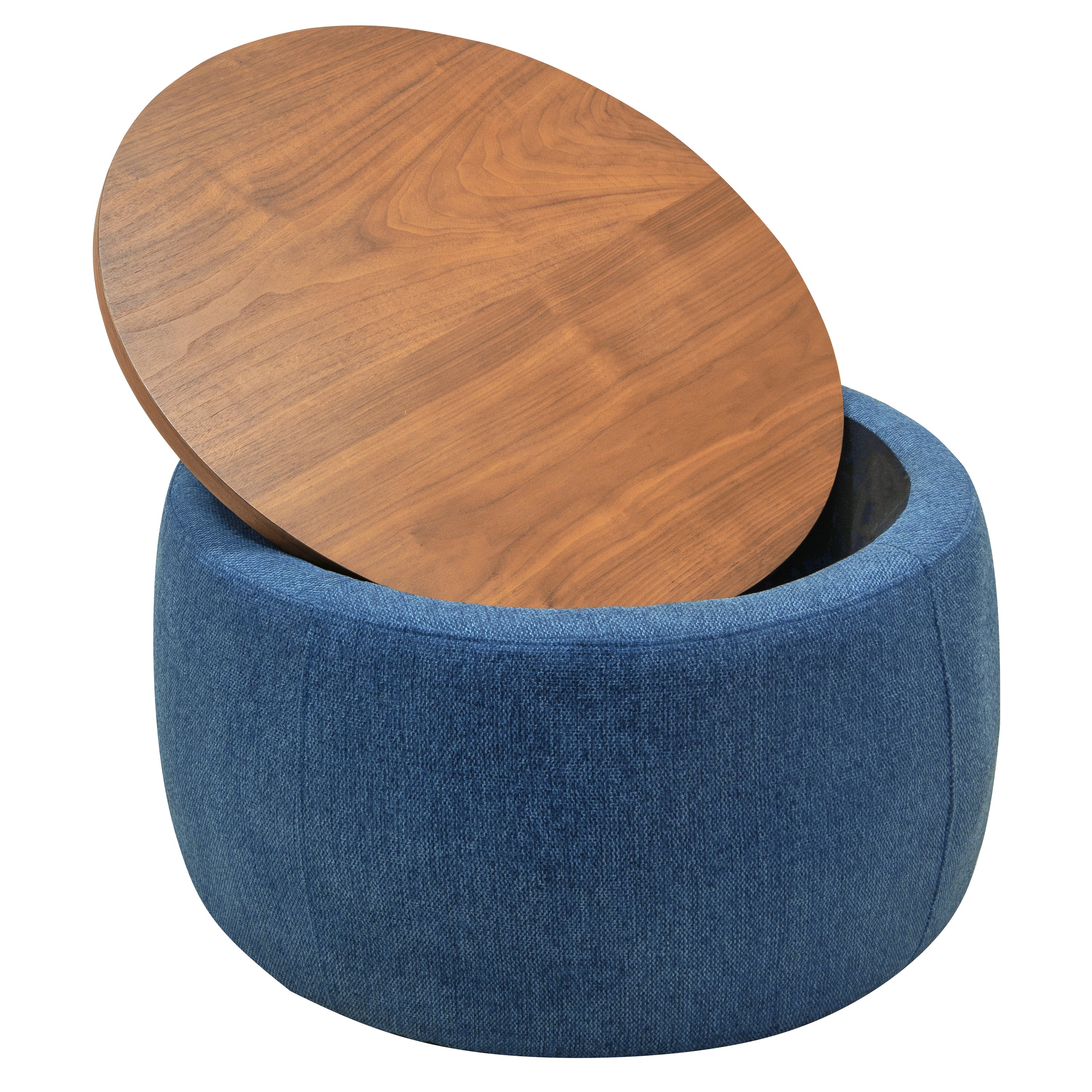 HAOYYE Round Storage Ottoman, 2 in 1 Function, Work as End table and Ottoman, Navy Sturdy Space-Saving Heavy Duty Modern Design Easy Assembly Durable Stylish Home Furniture Versatile