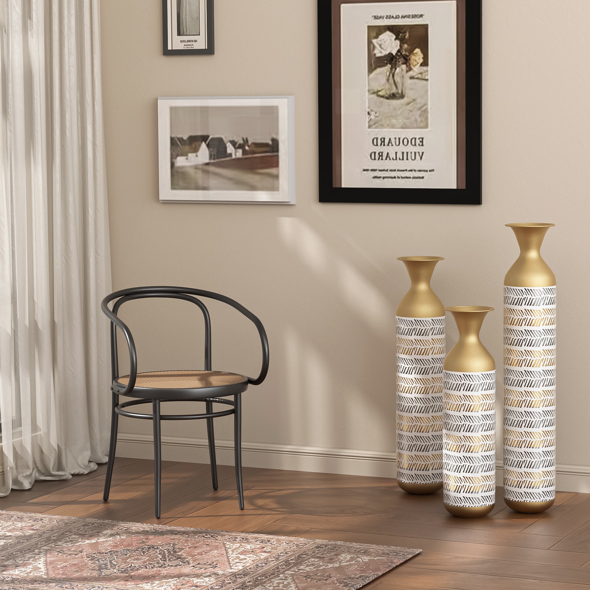 Haoyye Oversized Floor Vase Set of 3, Tall Metal Decorative Vases for Dried Flowers Pampas Grass or Twigs, Hollow Floral Design, Handcrafted Modern Vintage Style Vases for Living Room, Bedroom, Farmhouse, or Entryway Decor, Sturdy and Durable