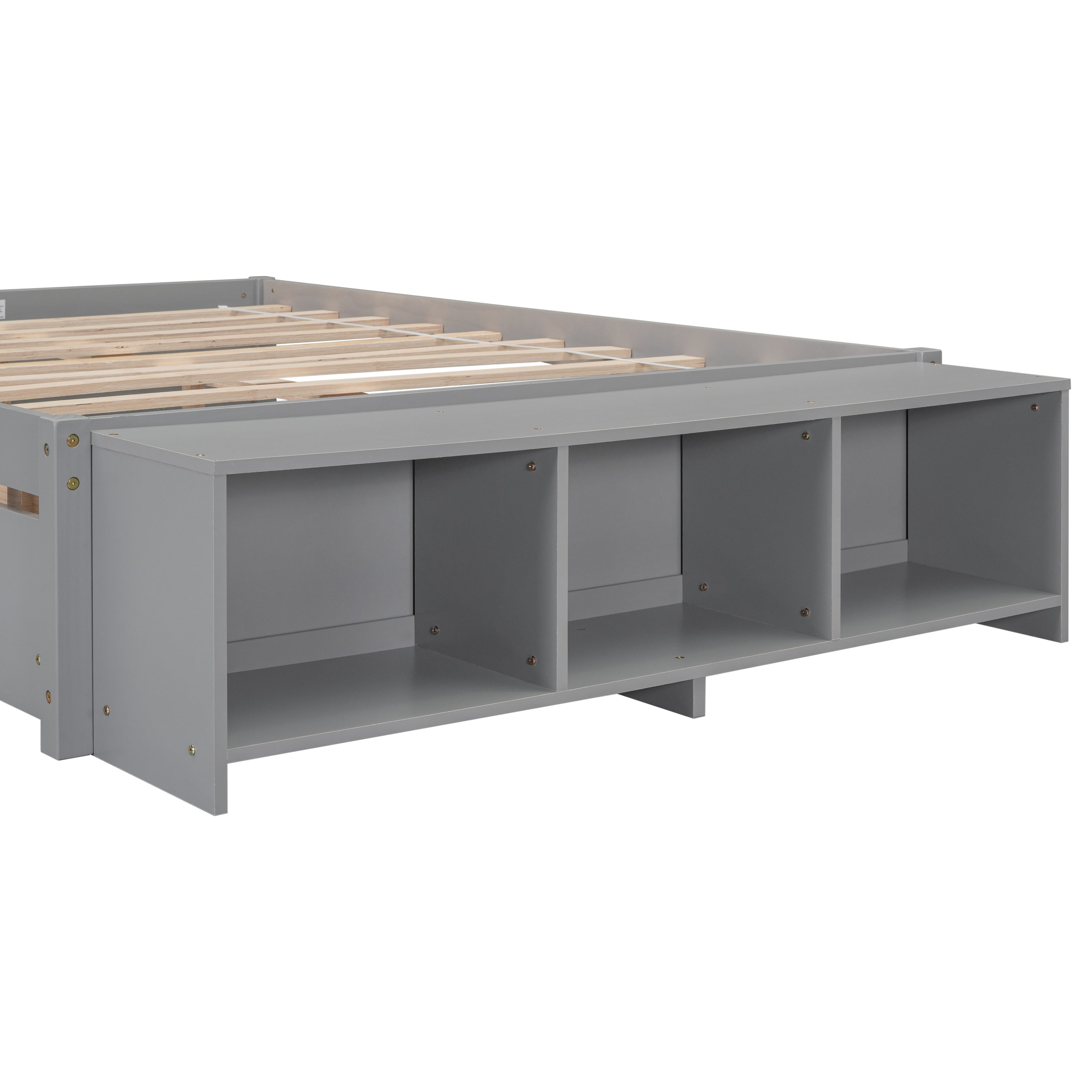 HAOYYE Full Size Bed with Storage Case, 2 Storage Drawers, Lengthwise Support Slat, Grey Heavy Duty Sturdy Bed Frame, Space-Saving Modern Design, Easy Assembly, Durable Stylish Home Furniture, Versatile Bedroom Storage Solution.
