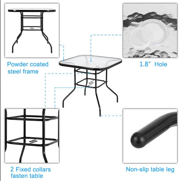 HAOYYE Outdoor Dining Table Square Toughened Glass Table, Durable Yard Garden Glass Table with Powder-Coated Steel Frame, Weather-Resistant, Stylish for Patio, Balcony, or Outdoor Spaces