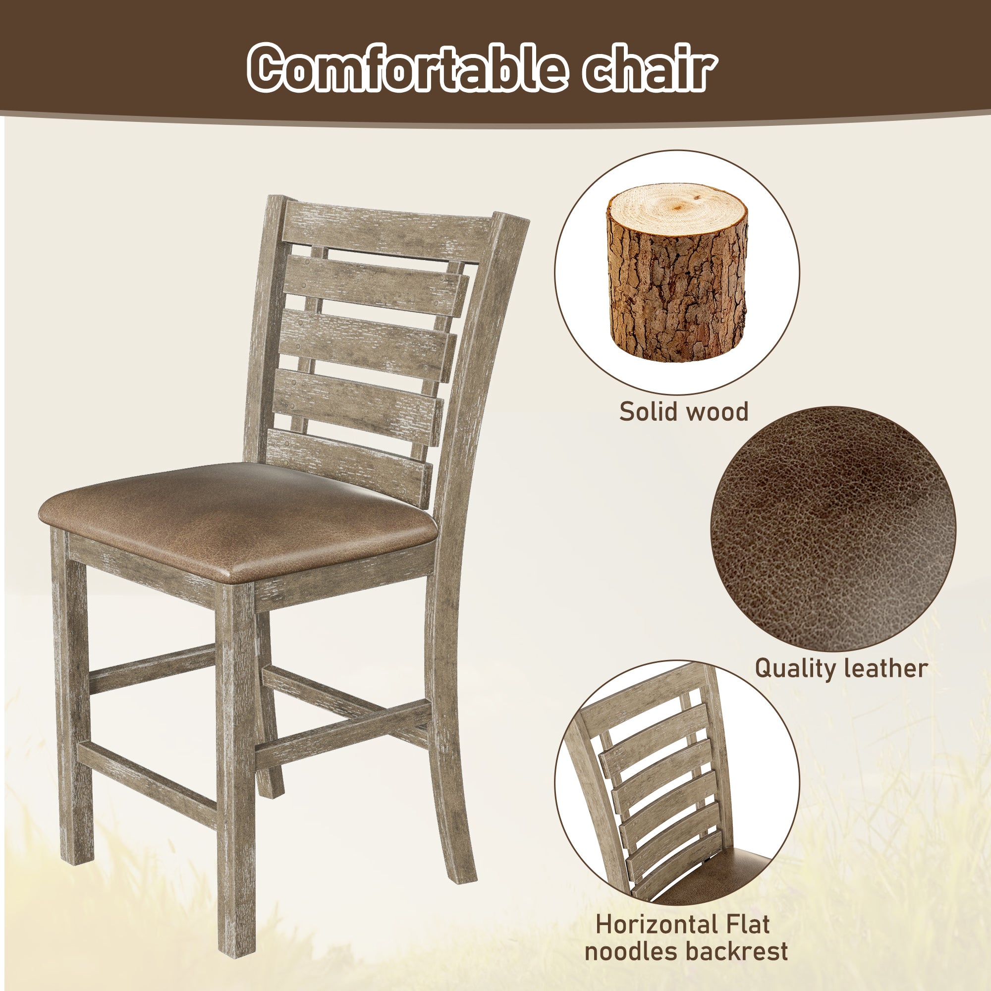 HAOYYE Set of 2 Dining Counter Height Chairs Modern Farmhouse Rustic Look Distressed Design Ladderback Solid Wood Sturdy Space-Saving Heavy Duty Modern Design Adults Dorm Room Easy Assembly