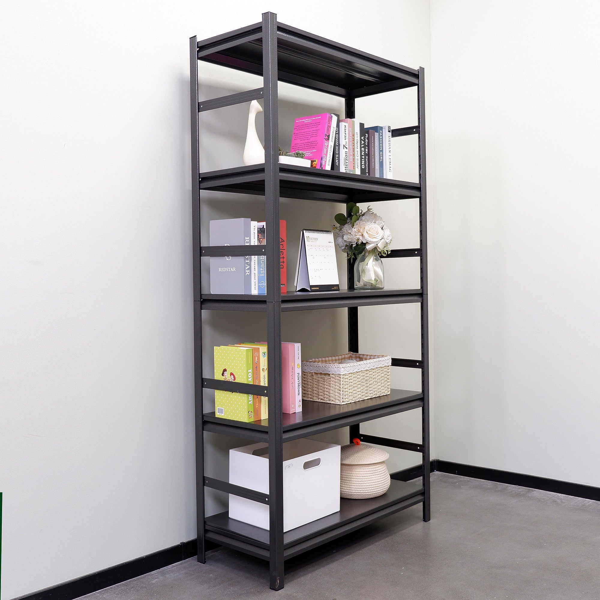 HAOYYE 5-Tier Heavy Duty Metal Storage Shelves, Adjustable Shelving Unit for Kitchen, Garage, Pantry, Office, Sturdy Space-Saving Design, Modern Storage Rack for Home, Dorm Room, and More