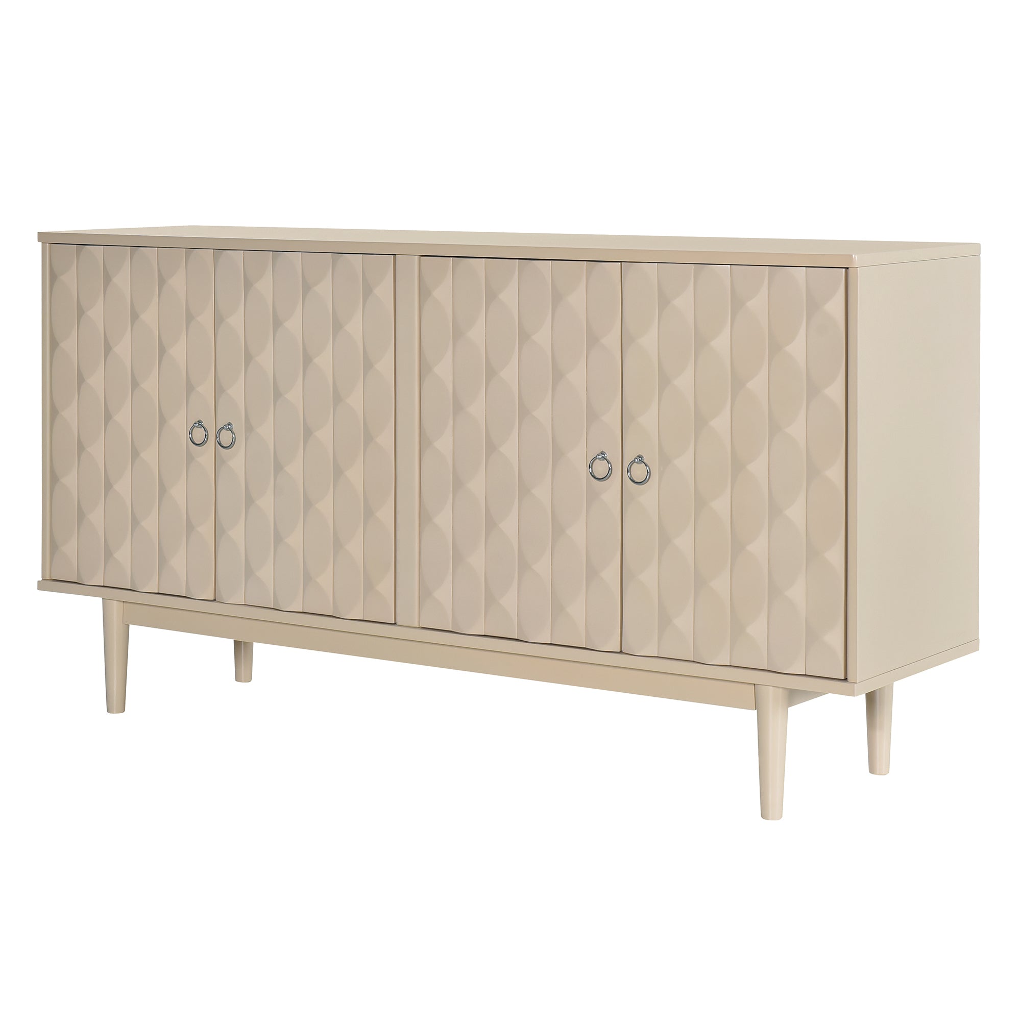HAOYYE Modern 4-door Sideboard with Convex Pattern Doors and 2 Silver Handle for Living Room, Dining Room, Kitchen (Almond) Sturdy Space-Saving Heavy Duty Modern Design Easy Assembly Durable Stylish