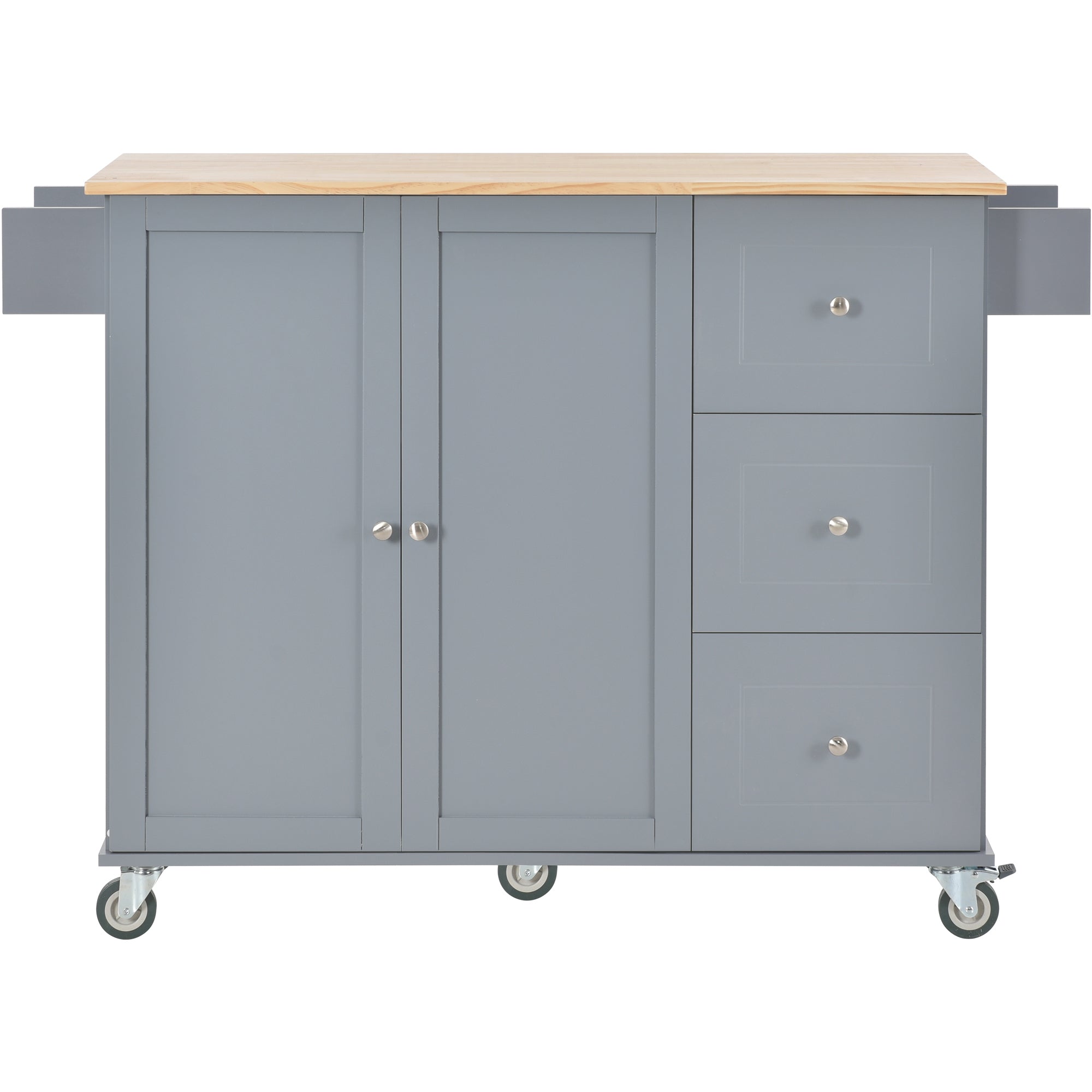 HAOYYE Rolling Mobile Kitchen Island With Solid Wood Top, Storage Cabinet, Drop Leaf Breakfast Bar, Spice Rack, Towel Rack, And Drawer, Grey Blue, Sturdy Space-Saving Design With Locking Wheels