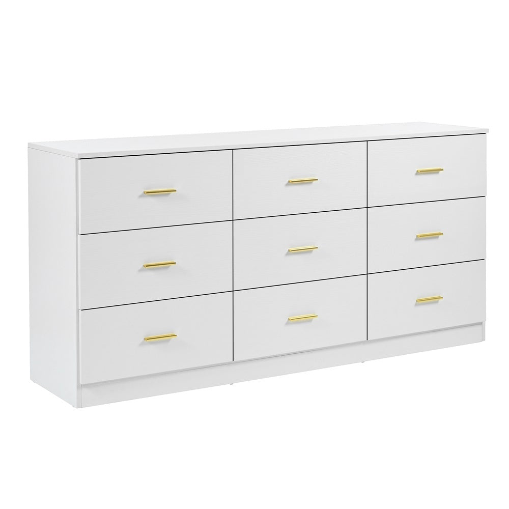 HAOYYE Modern White 9-Drawer Dresser, Spacious Storage Chest Of Drawers With Wide Drawers, Heavy Duty Bedroom Storage Cabinet, Sturdy Space-Saving Design For Dorm Room Or Bedroom, Easy Assembly