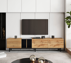 HAOYYE Modern TV Stand for 80'' TV with 3 Doors, Media Console Table, Entertainment Center with Large Storage Cabinet for Living Room, Bedroom Sturdy Space-Saving Heavy Duty Modern Design Adults