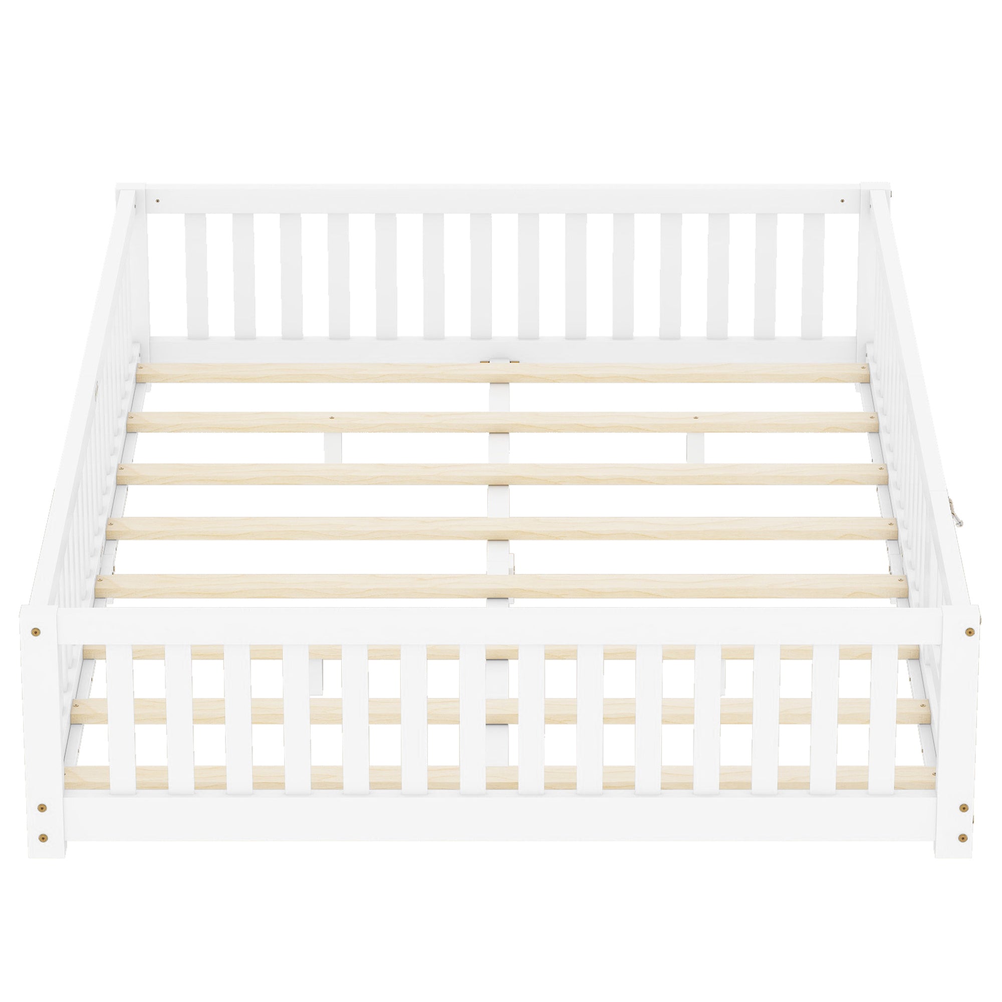 HAOYYE Queen Size Bed Floor Bed with Safety Guardrails and Door for , White(Expect Arrival Date 2024.7.26), Old SKU W158090696 Sturdy Space-Saving Heavy Duty Modern Design Adults Dorm Room Easy Assembly