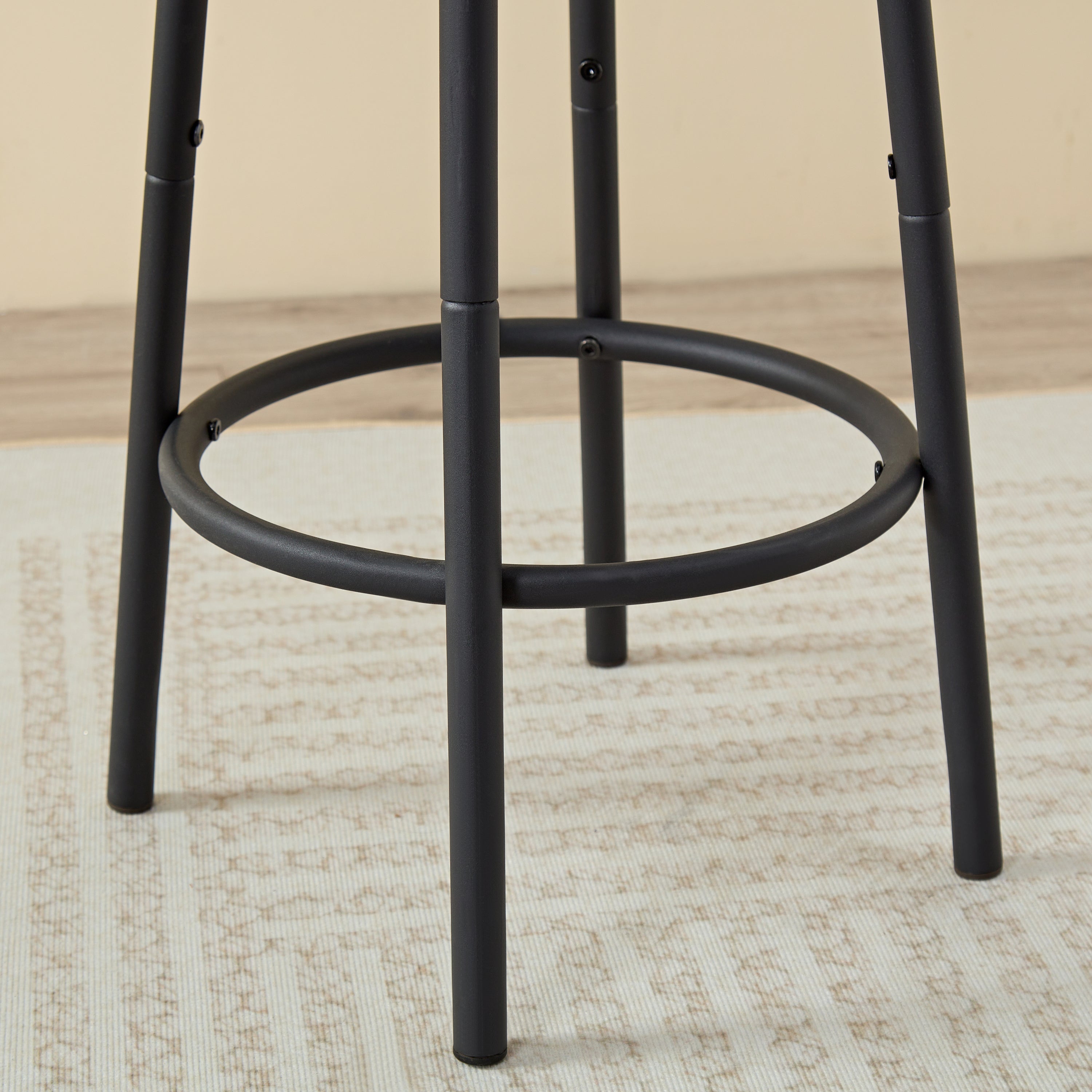 HAOYYE Three-piece round dining table, two-level small dining table with storage, bar table, two upholstered bar chairs with backrest, suitable for restaurants, cafes, bars. Sturdy Space-Saving Heavy Duty