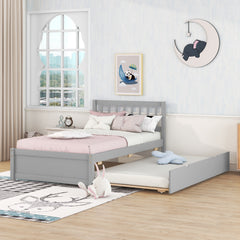 HAOYYE Modern Design Wooden Twin Size Platform Bed Frame with Trundle for Grey Color Sturdy Space-Saving Heavy Duty Easy Assembly Durable Stylish Home Furniture Versatile