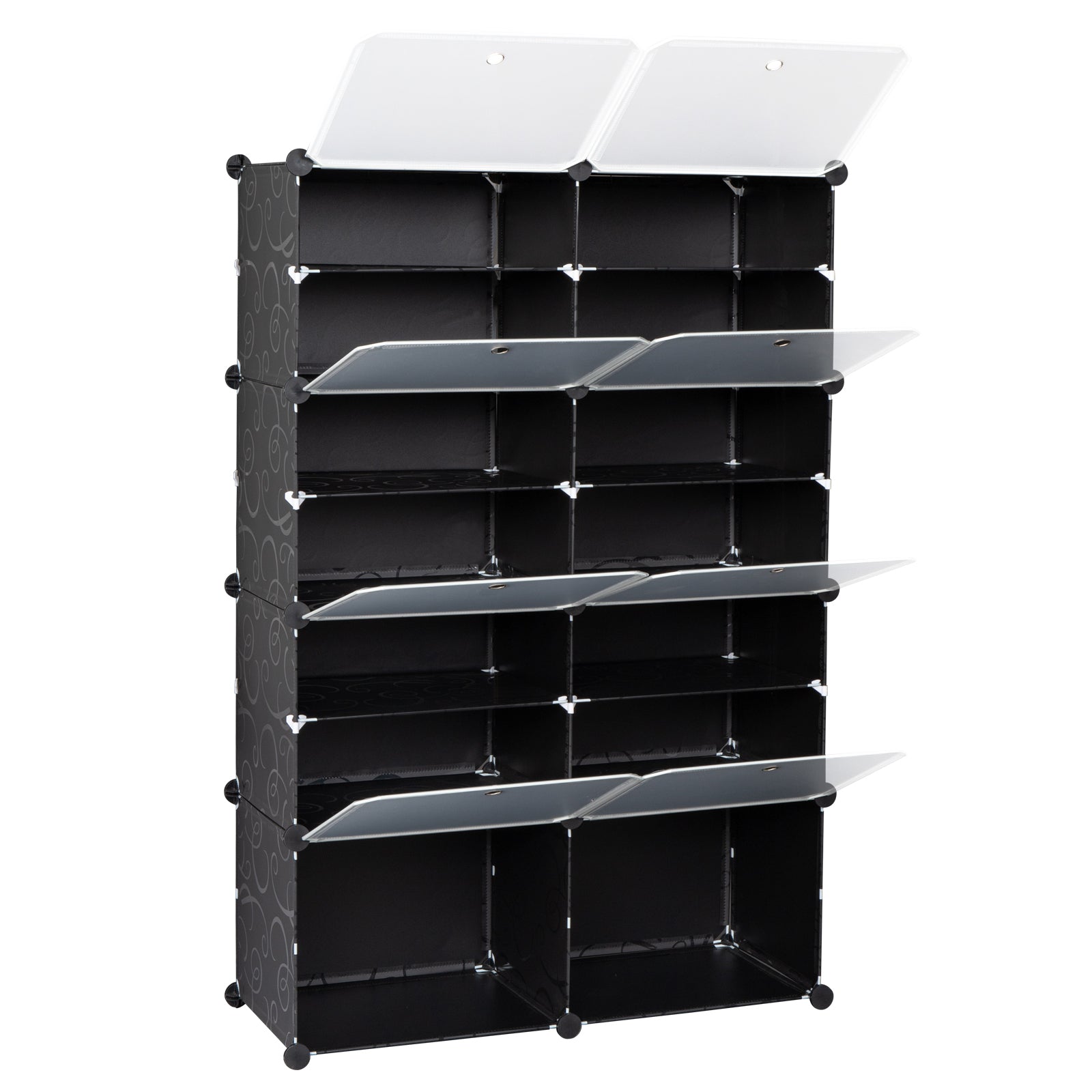 HAOYYE 7-Tier Portable Shoe Rack Organizer, 14 Grid Expandable Storage Cabinet Stand, Sturdy Design For Heels, Boots, Slippers, Durable And Space-Saving Modern Organizer For Entryways, Closets, Or Bedrooms, Easy Assembly, Black