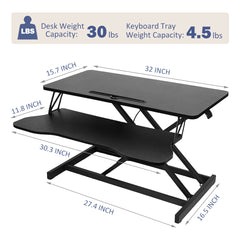 HAOYYE Height Adjustable Desk Converter, Sit to Stand Riser for Dual Monitors and Laptop, Wide Keyboard Tray, Space-Saving Heavy Duty Design, Christmas Gift, Black