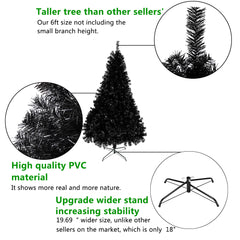 HAOYYE Black PVC Christmas Tree with 1600 Branch Tips, Full Lifelike Artificial Pine Tree for Holiday Home, Office, Party Décor, Sturdy Metal Stand, Easy Setup and Durable Design