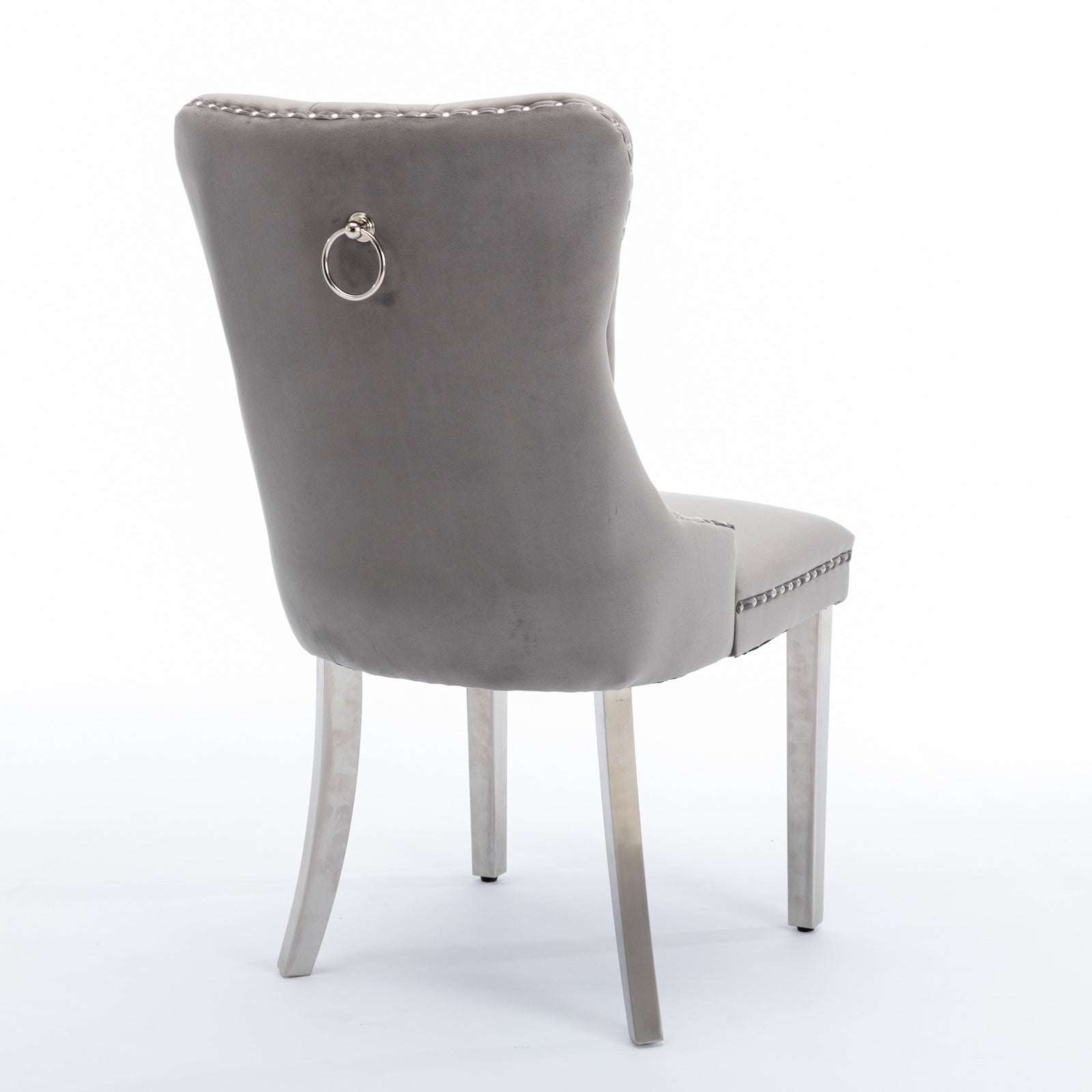 HAOYYE High-end Tufted Solid Wood Contemporary Velvet Upholstered Dining Chair with Chrome Stainless Steel Plating Legs,Nailhead Trim,Set of 2,Gray and Chrome, SW1701GY