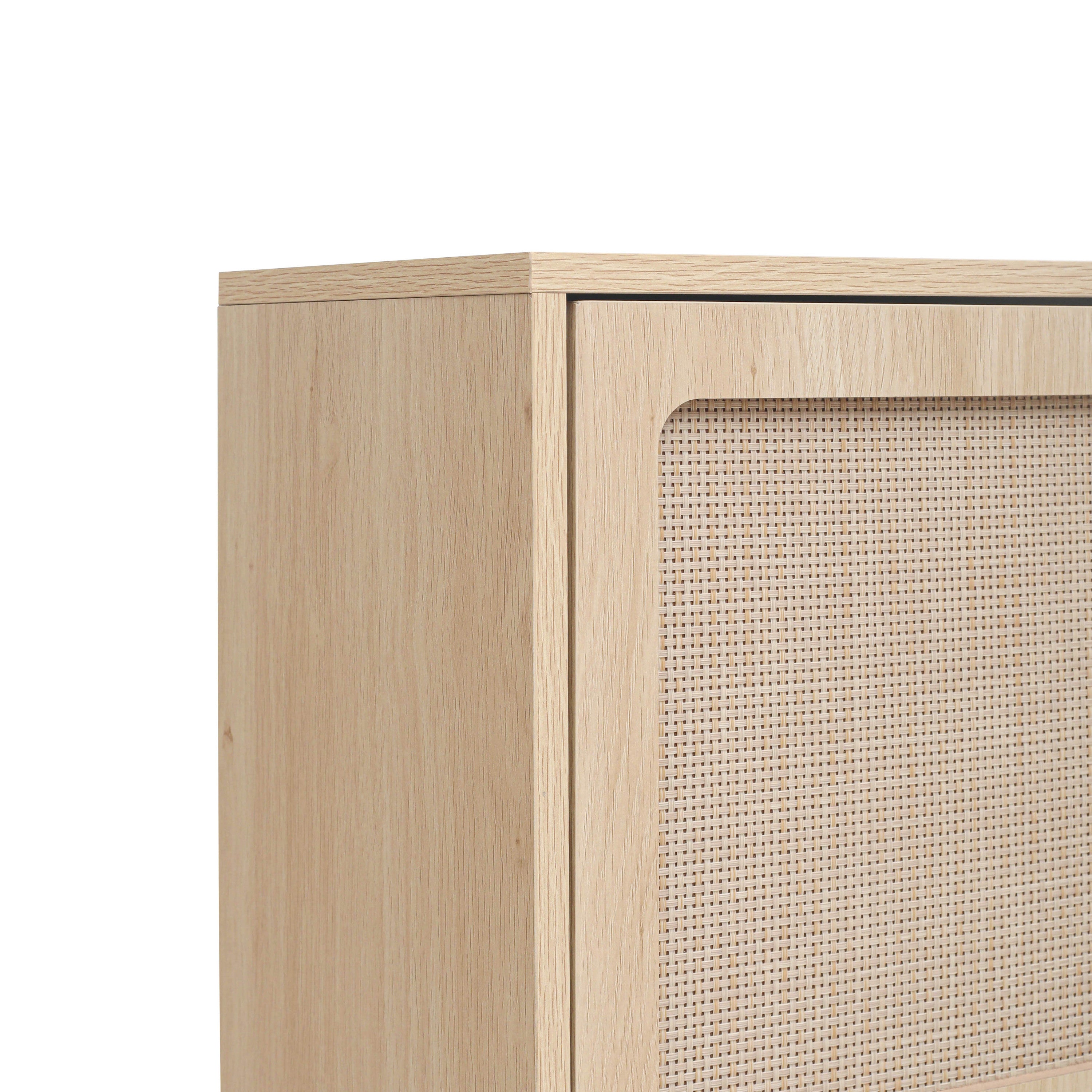 HAOYYE Rattan 5 Door Shoe Rack, Freestanding Modern Shoe Storage Cabinet, for Entryway Sturdy Space-Saving Heavy Duty Modern Design Easy Assembly Durable Stylish Home Furniture Versatile