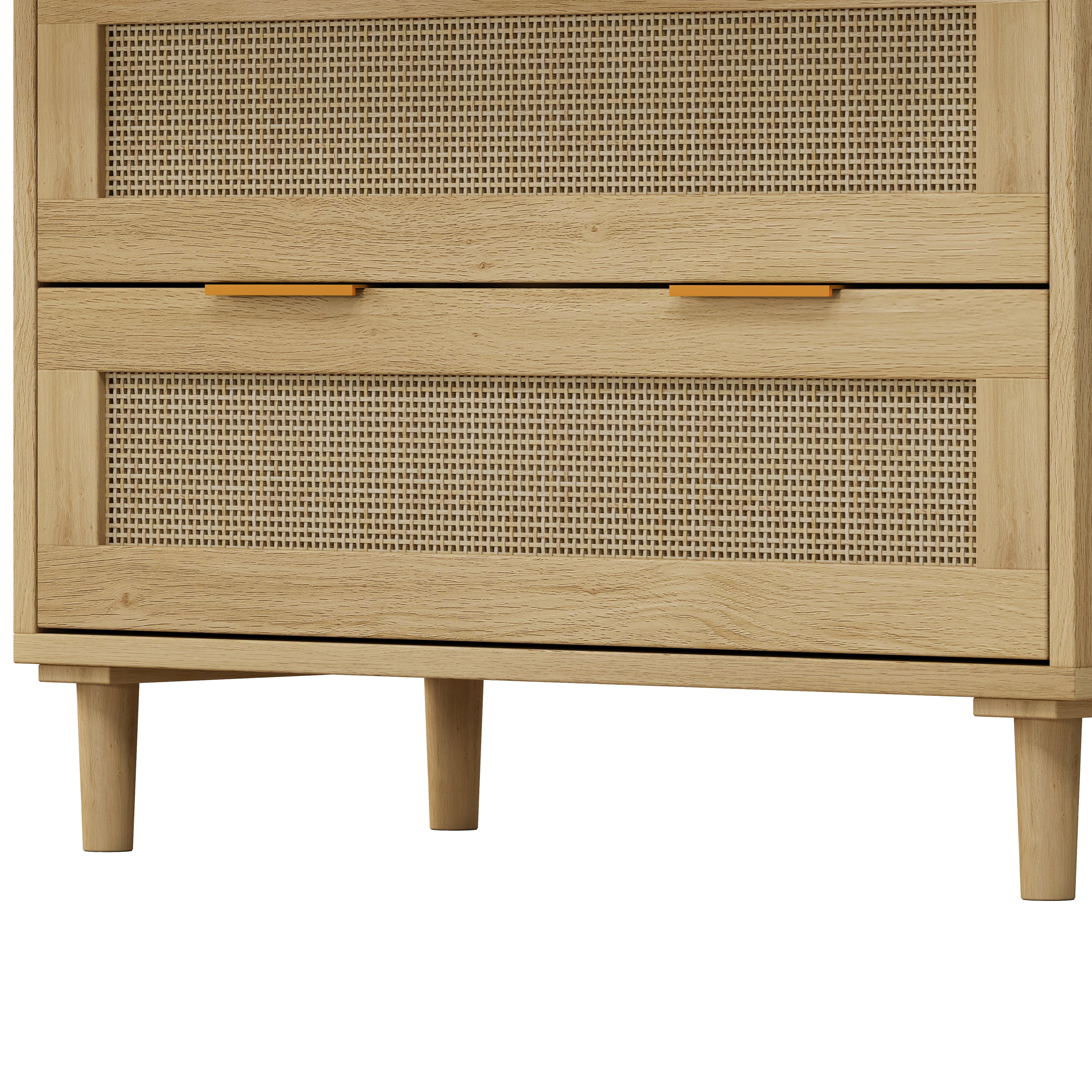 HAOYYE 31.50-Inch 3-Drawer Rattan Storage Cabinet for Bedroom, Living Room, Dining Room, and Hallways, Oak Finish, Sturdy Space-Saving Heavy Duty Modern Design, Easy Assembly for Adults and Dorm Rooms