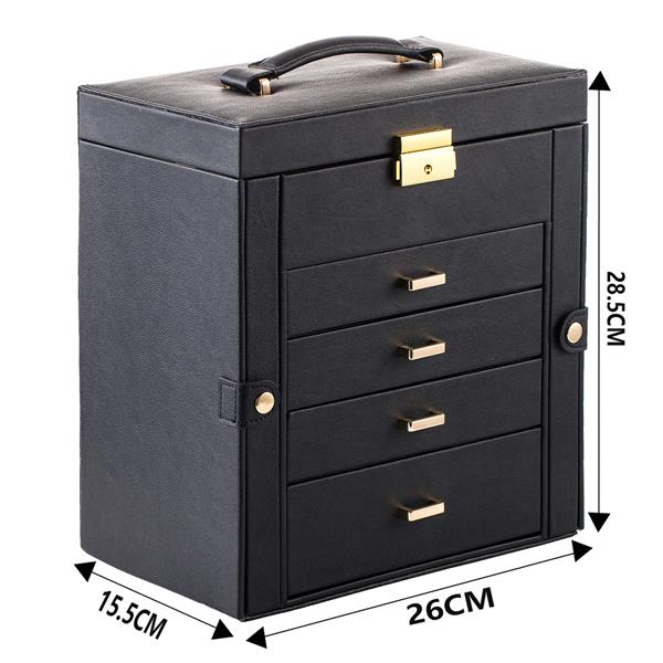 HAOYYE Black Synthetic Leather Jewelry Box – Large Mirrored Watch Organizer With Necklace, Ring, And Earring Storage – Lockable Case With Soft Velvet Lining, Elegant Home Décor, Luxury Design, Perfect Gift For Women