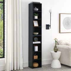 Haoyye 8 Tier Media Tower Rack With Adjustable Shelves For CD DVD Storage, Slim Cabinet Display, Tall Narrow Bookcase Design For Home Office Organizer