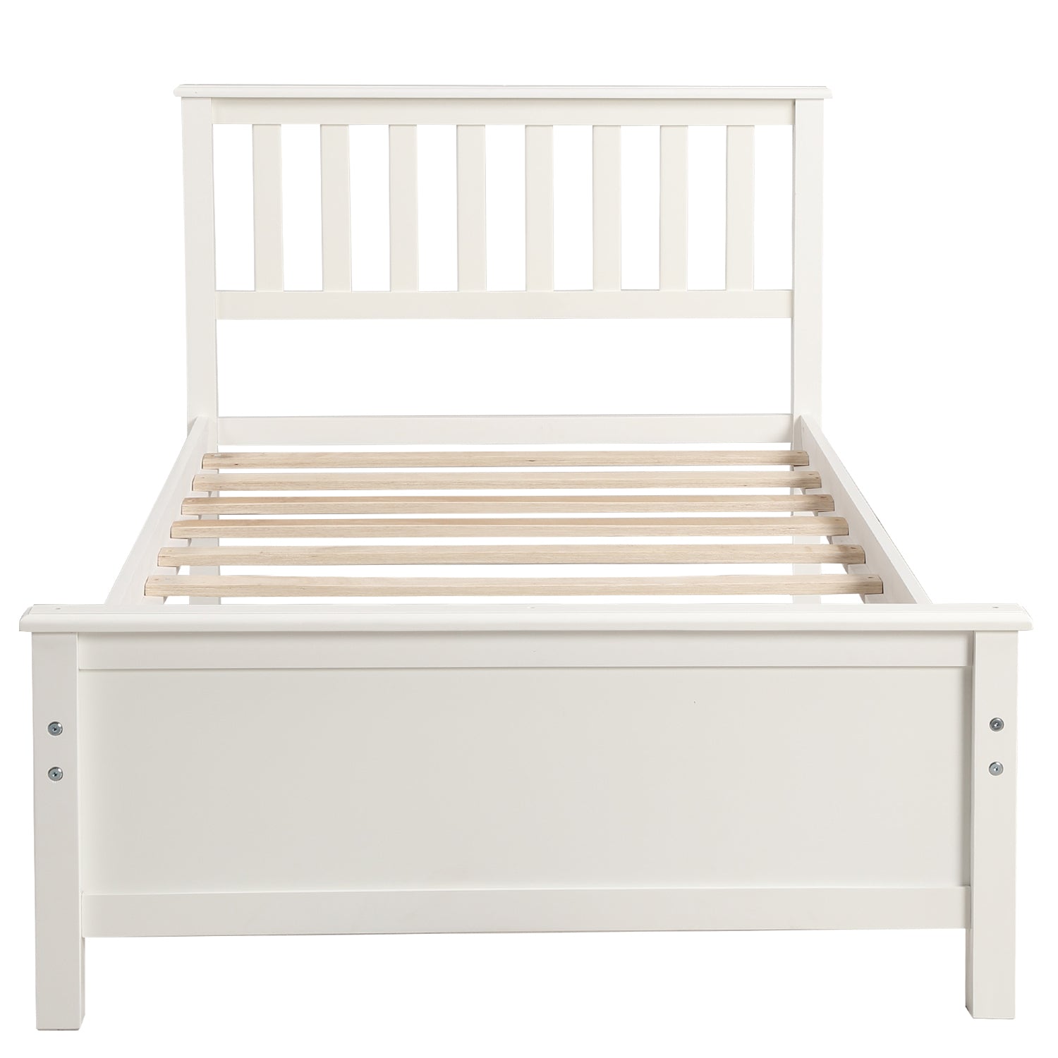 HAOYYE Twin Size Wood Platform Bed with Headboard,Footboard and Wood Slat Support, White Sturdy Space-Saving Heavy Duty Modern Design Easy Assembly Durable Stylish Home Furniture Versatile
