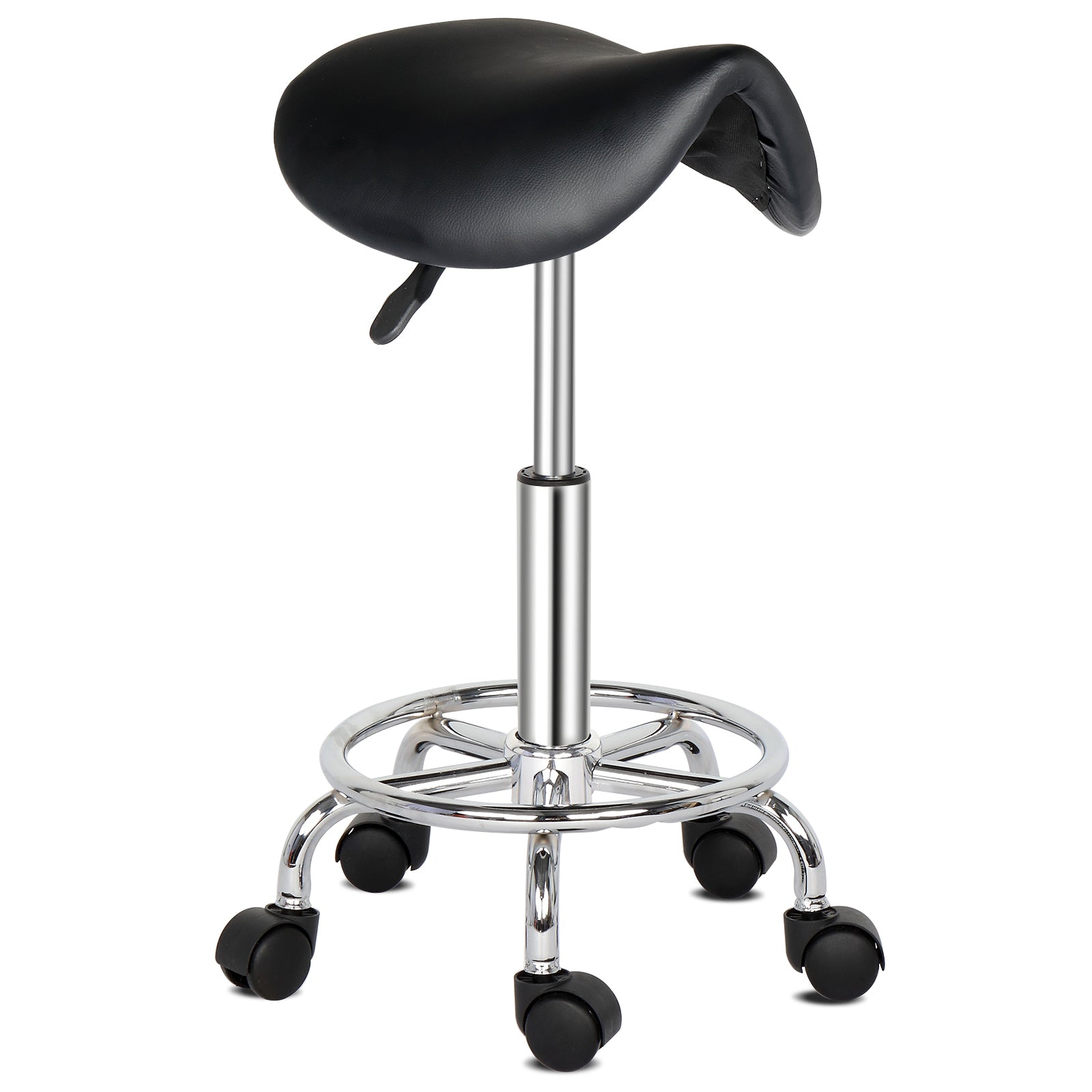 HAOYYE Saddle Bar Stool with Swivel Base and Footrest, Modern Backless Adjustable Height Stool for Kitchen Island Dining Room Counter Seating Black