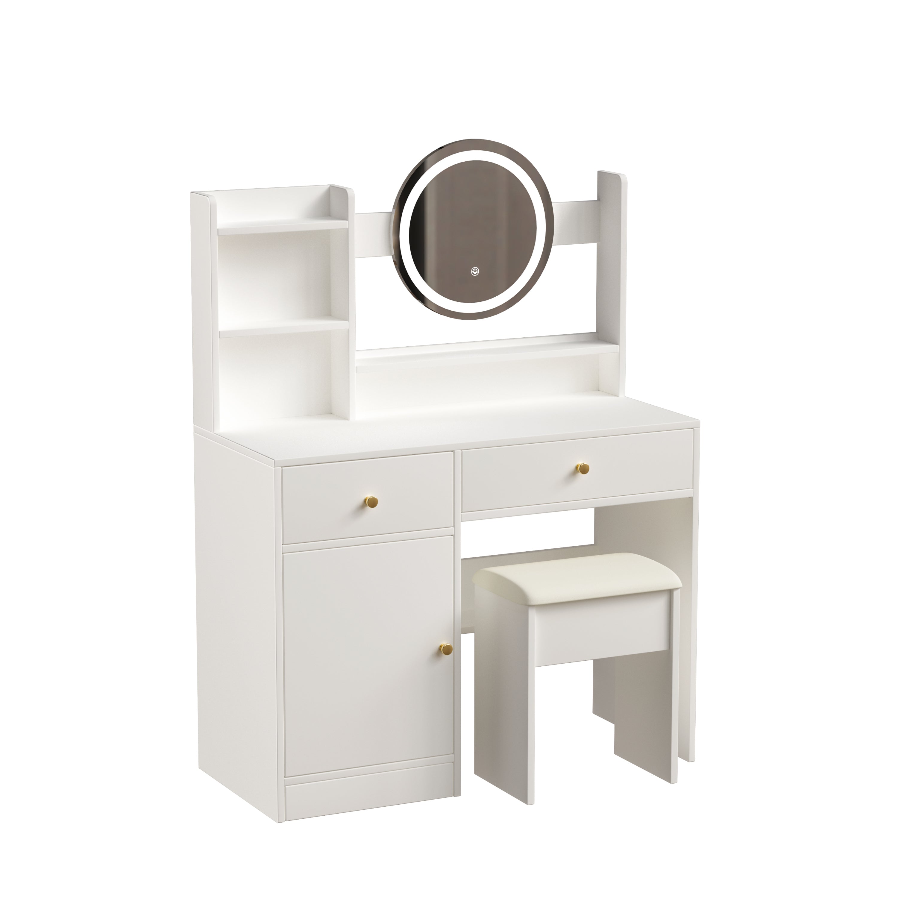 HAOYYE Fashion Vanity Desk with Mirror and Lights for Makeup and Cushioned Chair, Vanity Mirror with Lights and Table Set with 3 Color Lighting Brightness Adjustable,Dressing table, White Color Sturdy