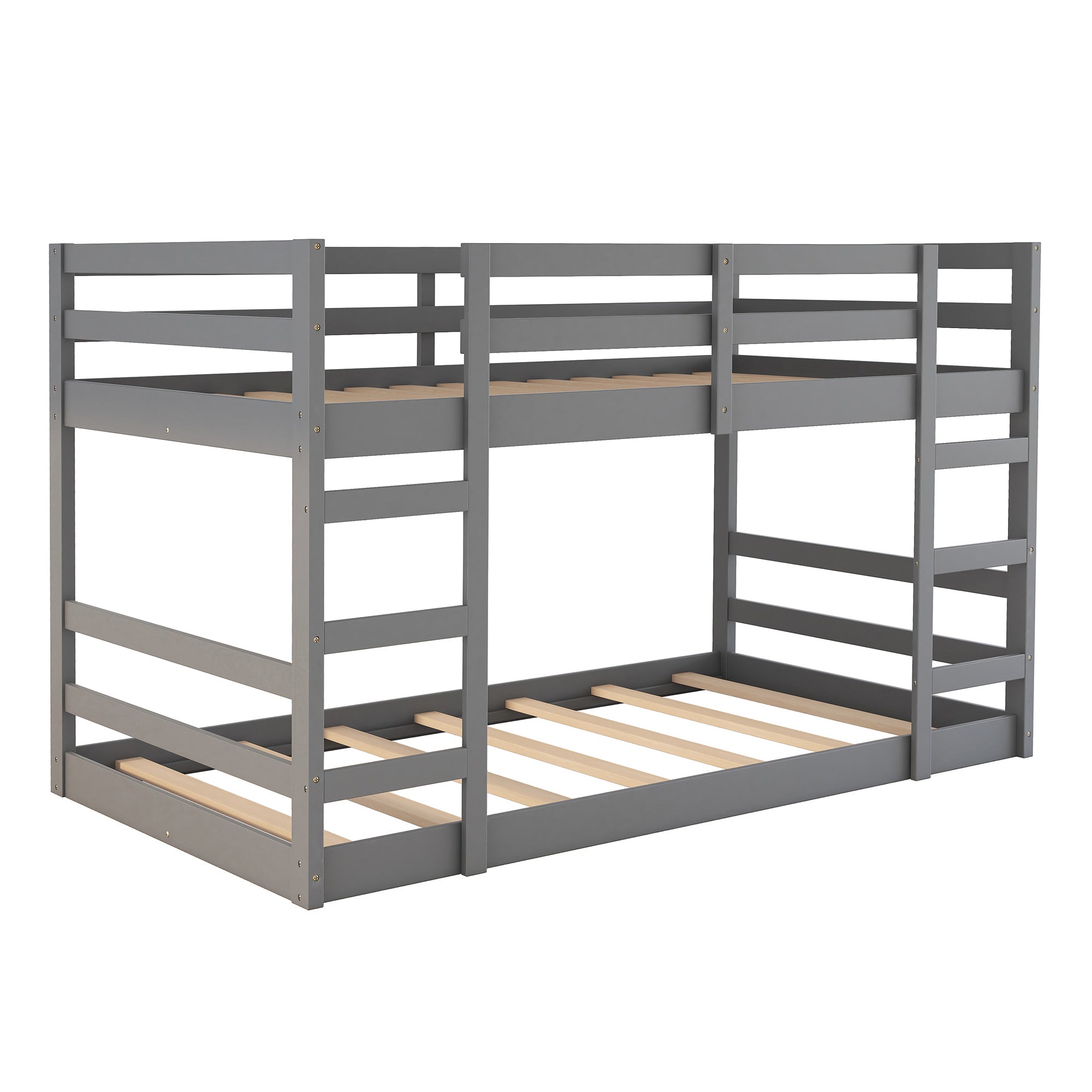 HAOYYE Twin Over Twin Bunk Bed with Ladder, Gray（OLD SKU：WF282787AAE） Sturdy Space-Saving Heavy Duty Modern Design Adults Dorm Room Easy Assembly Bedroom Furniture